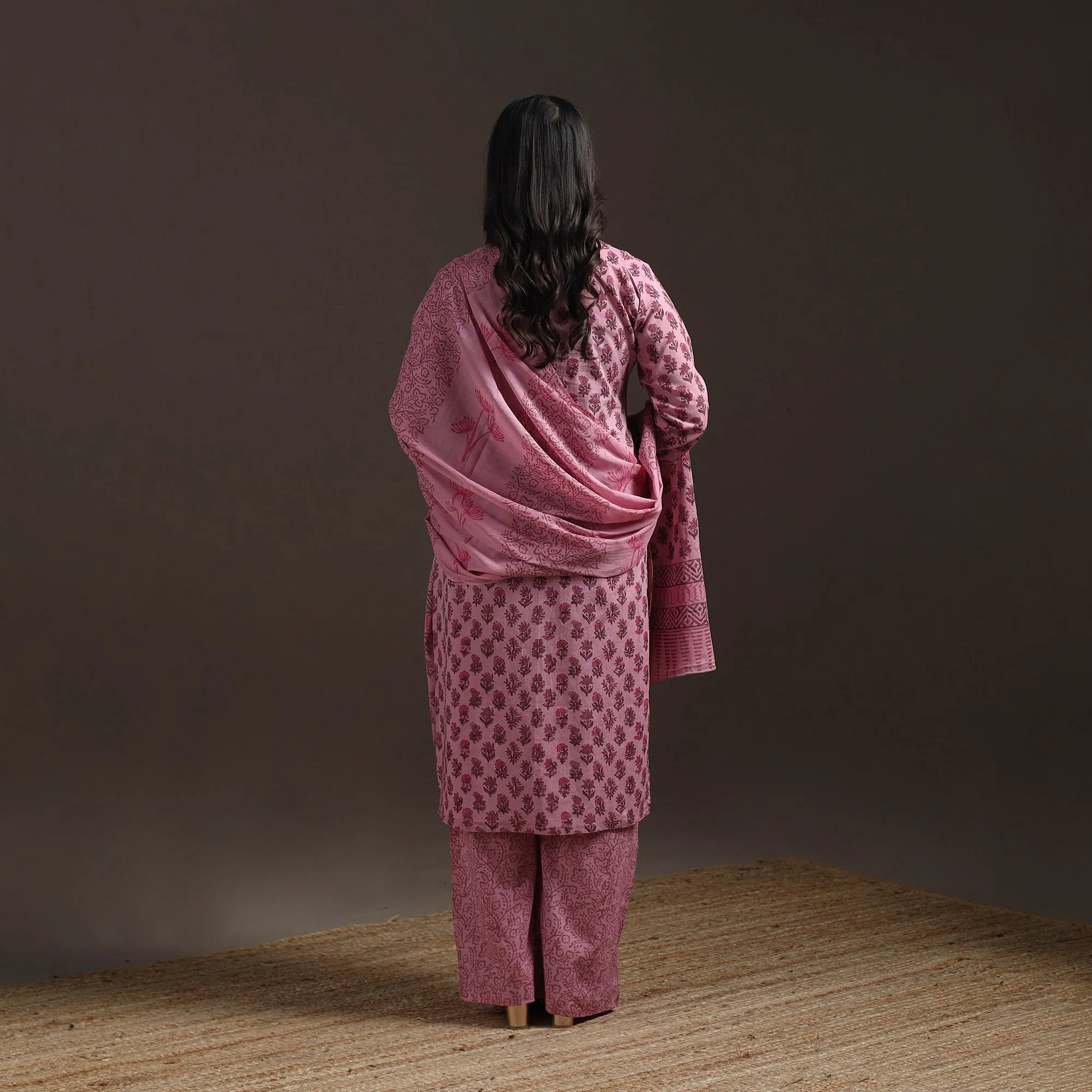 Pink - Hand Block Print Cotton Sanganeri Suit Set with Dupatta for women 13 sold by Itokri product image thumbnail 4