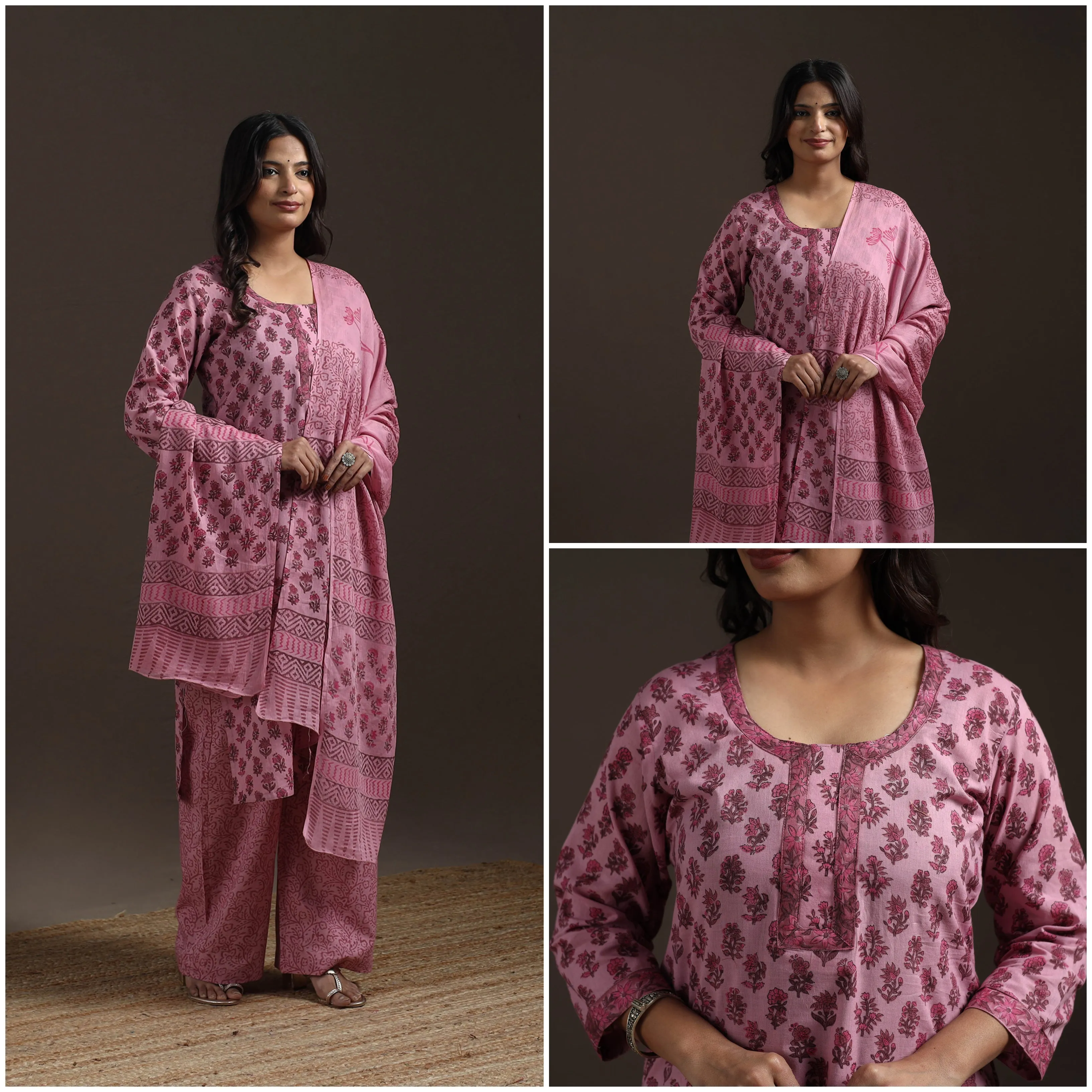 Pink - Hand Block Print Cotton Sanganeri Suit Set with Dupatta for women 13 sold by Itokri product image thumbnail 3