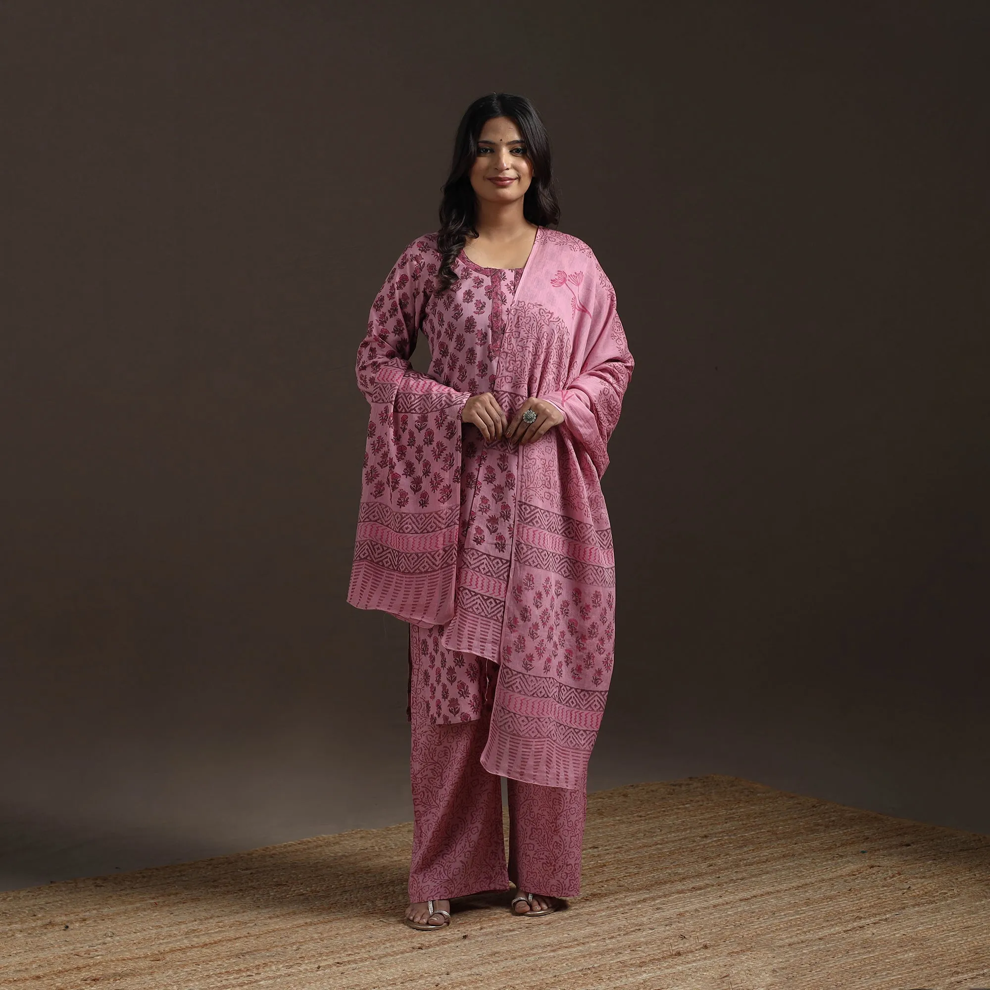 Pink - Hand Block Print Cotton Sanganeri Suit Set with Dupatta for women 13 sold by Itokri
