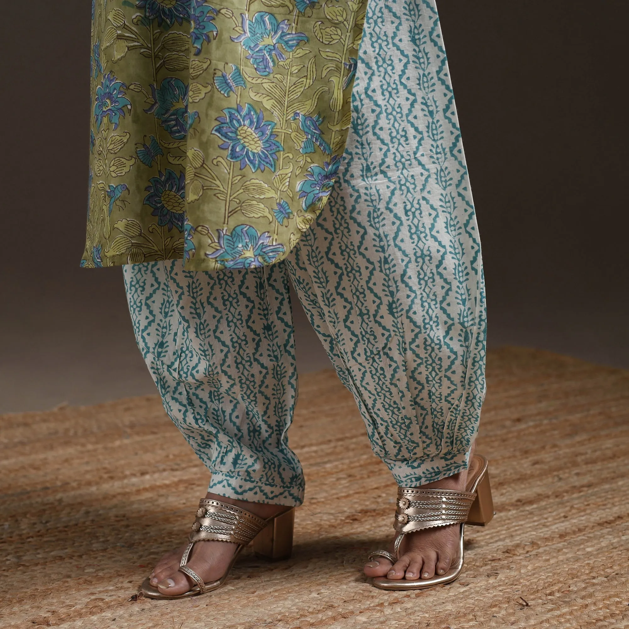 Green - Hand Block Print Cotton Sanganeri Suit Set with Dupatta for women 19 sold by Itokri product image thumbnail 5