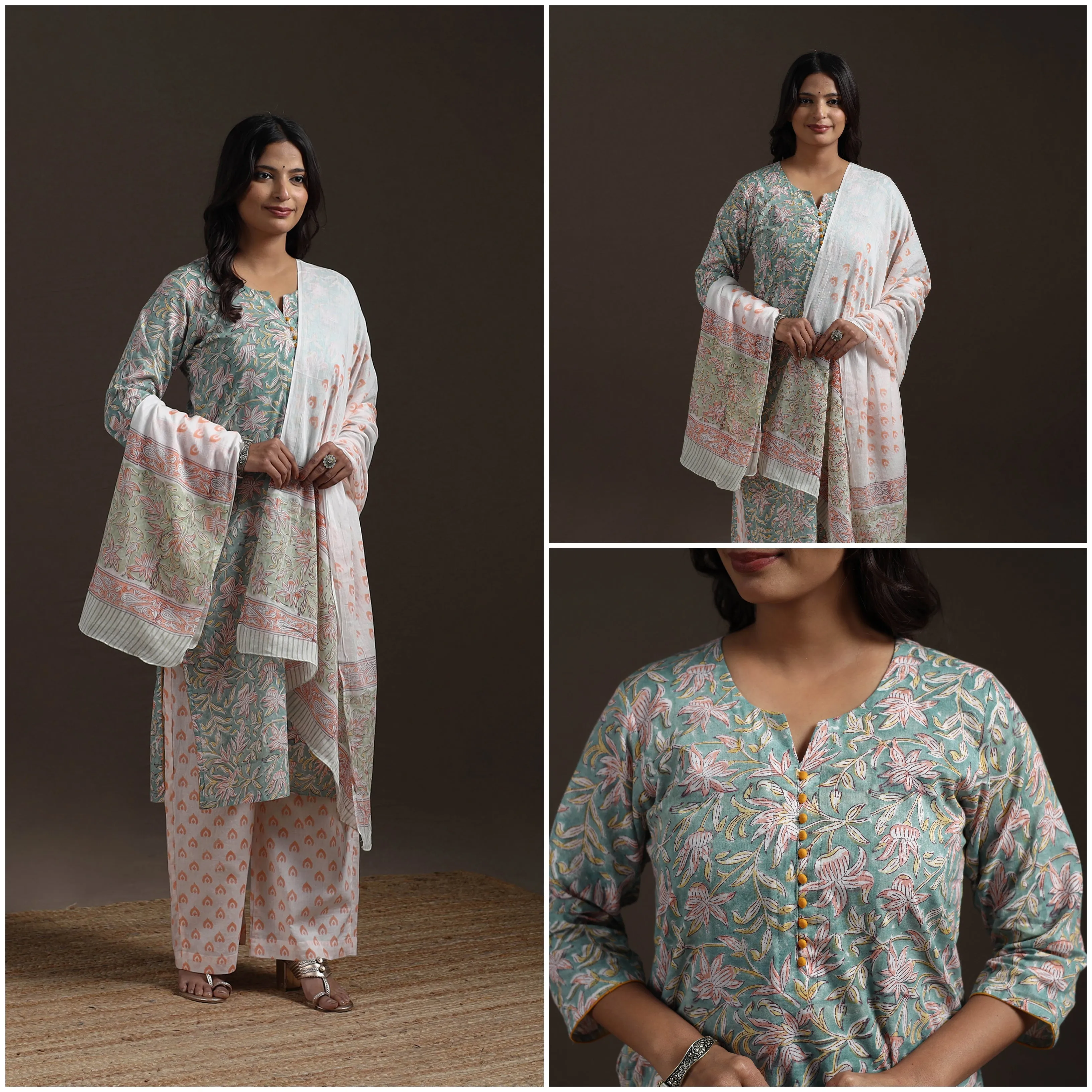 Green - Hand Block Print Cotton Sanganeri Suit Set with Dupatta for women 05 sold by Itokri product image thumbnail 3