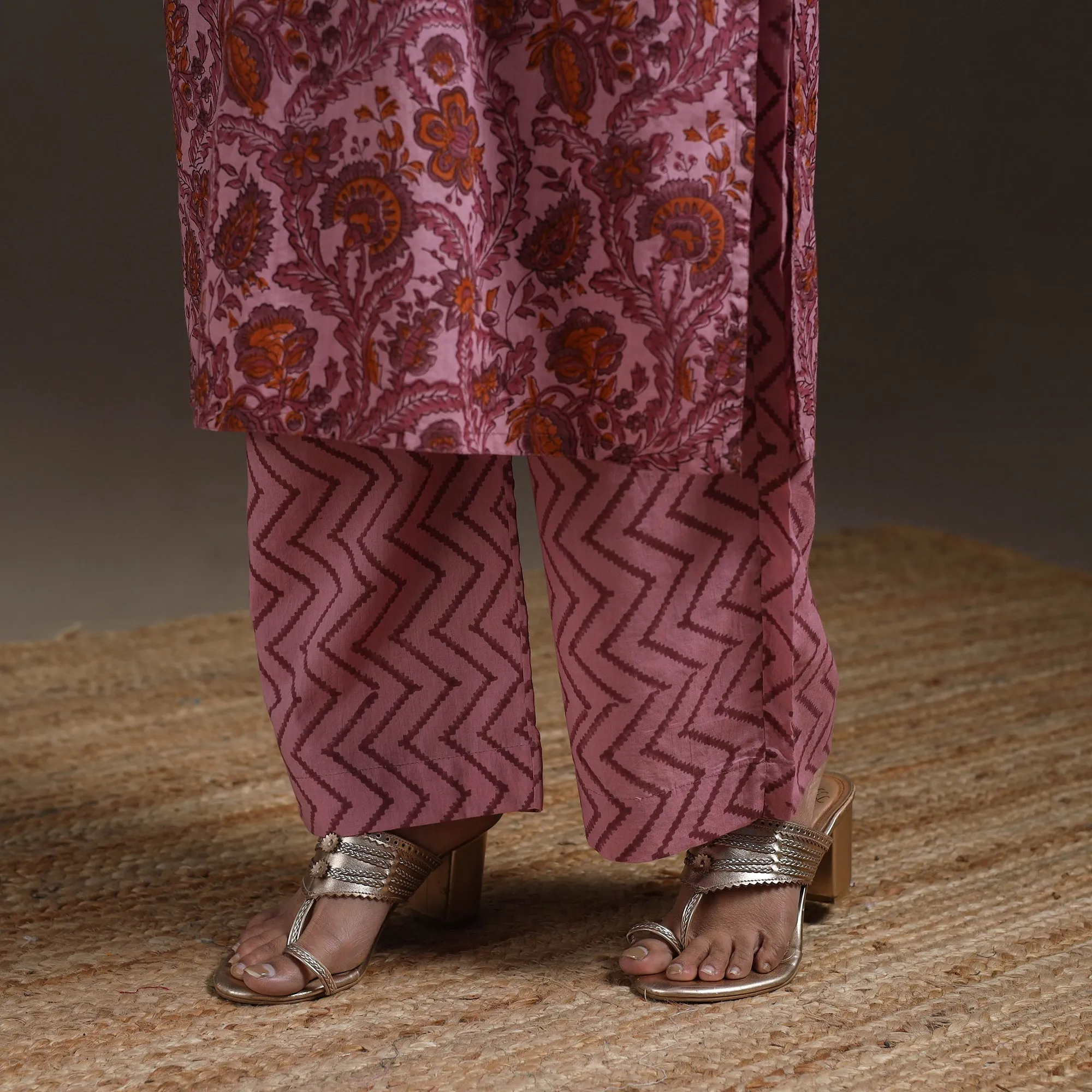 Pink - Hand Embroidered Block Print Cotton Sanganeri Suit Set with Dupatta for women 07 sold by Itokri product image thumbnail 5