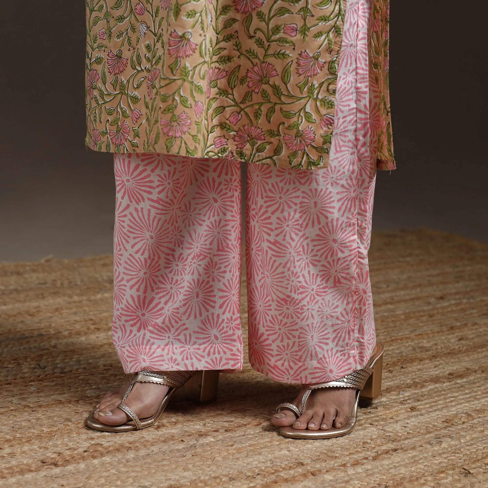 Yellow - Hand Embroidered Block Print Cotton Sanganeri Suit Set with Dupatta for women 08 sold by Itokri product image thumbnail 5