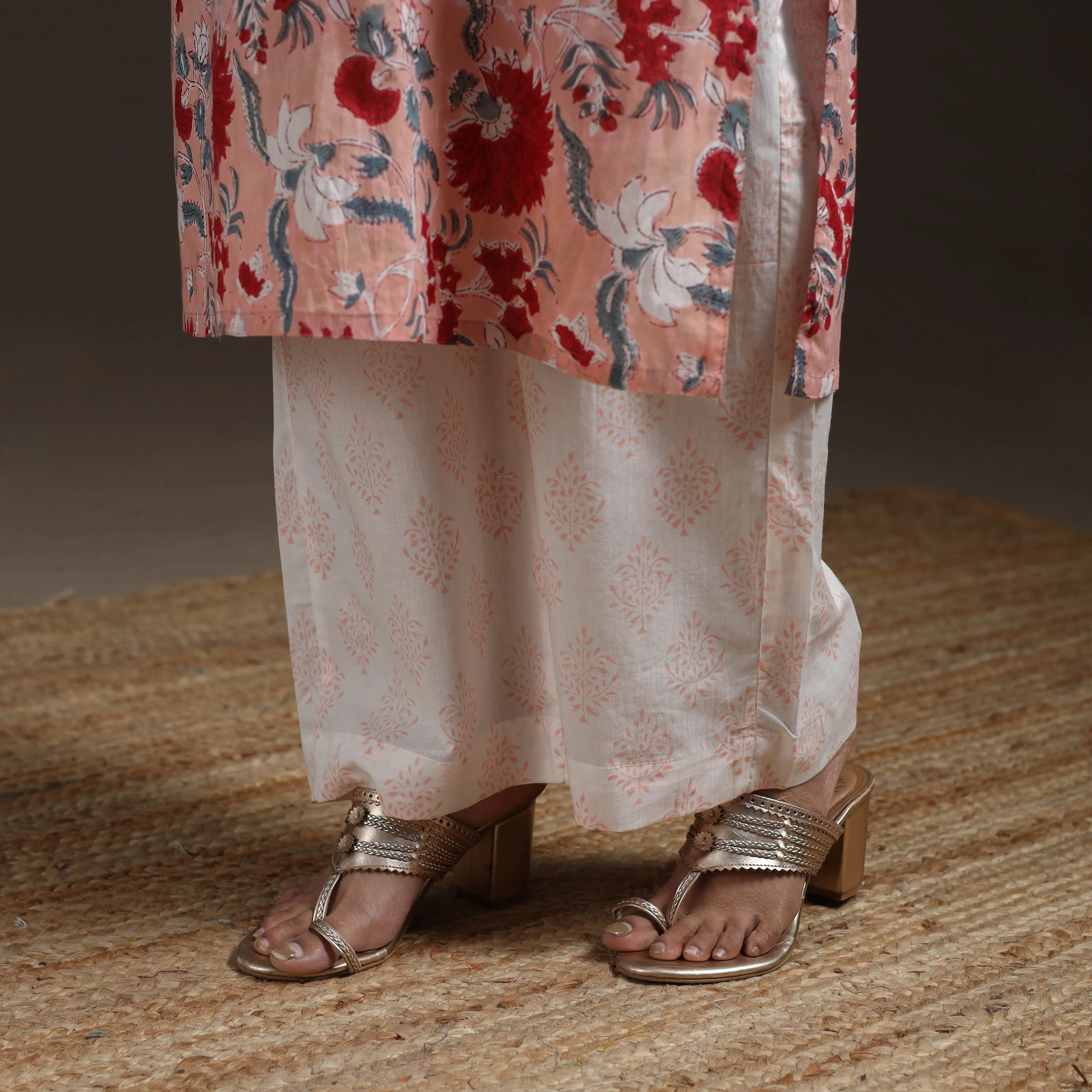 Pink - Hand Embroidered Block Print Cotton Sanganeri Suit Set with Dupatta for women 10 sold by Itokri product image thumbnail 5