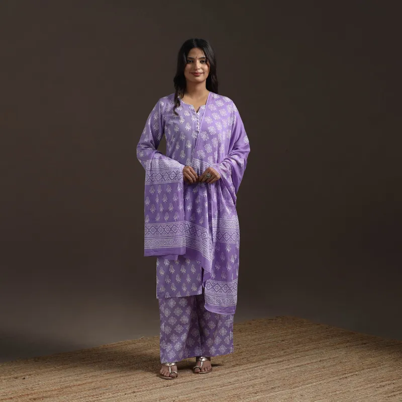 Purple - Jaipur Hand Block Print Cotton Suit Set with Dupatta for women 03 sold by Itokri