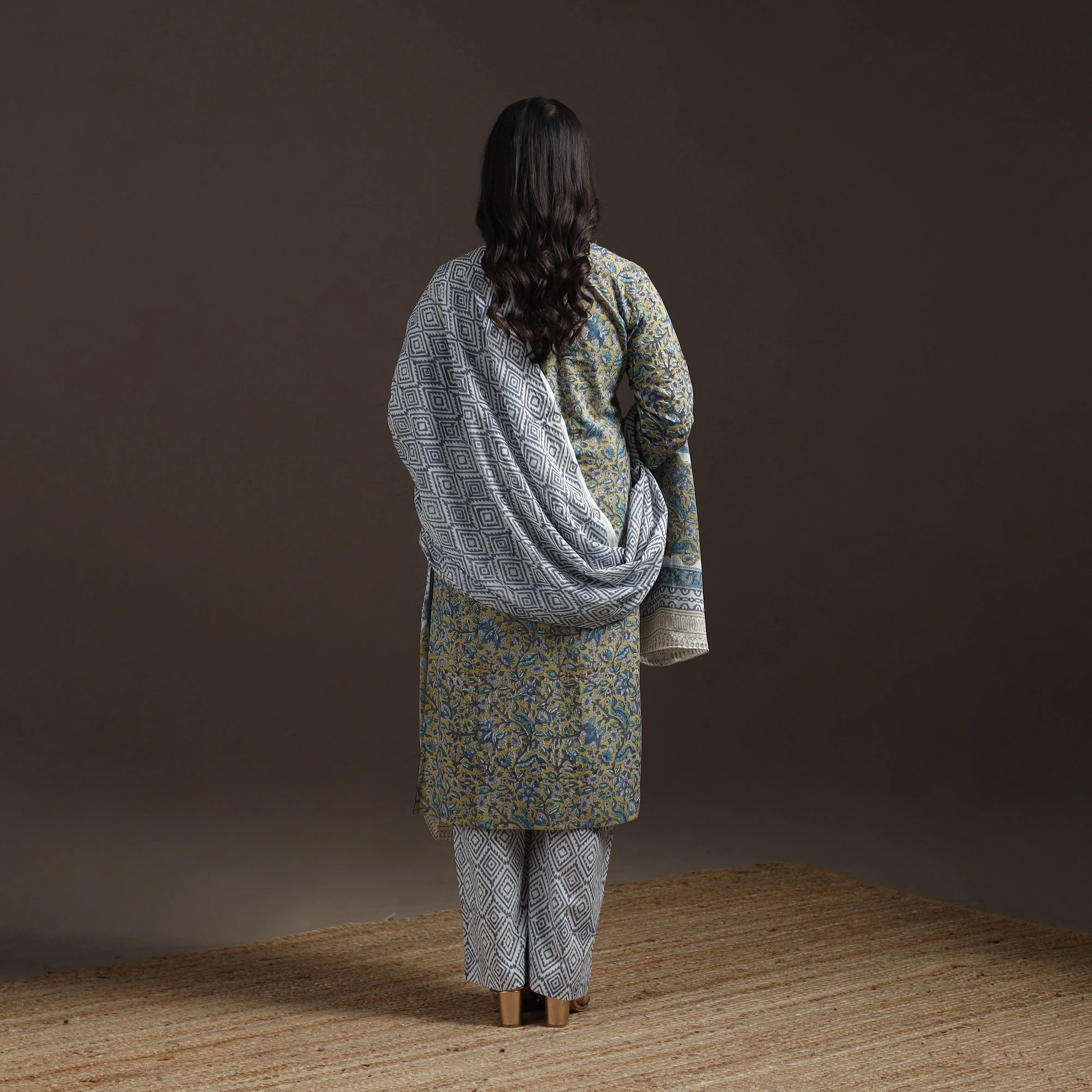 Green - Hand Block Print Cotton Sanganeri Suit Set with Dupatta for women 02 sold by Itokri product image thumbnail 4