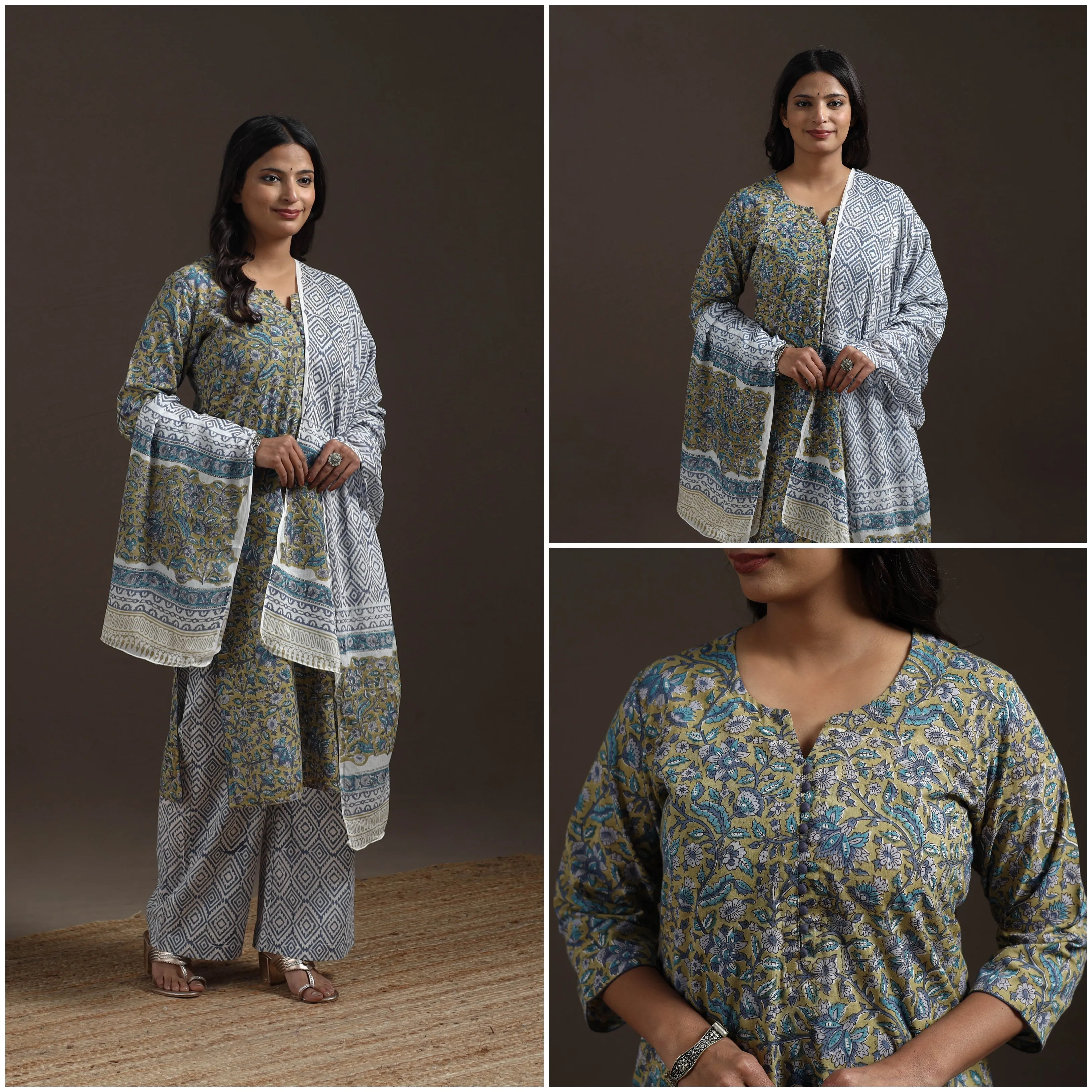 Green - Hand Block Print Cotton Sanganeri Suit Set with Dupatta for women 02 sold by Itokri product image thumbnail 3