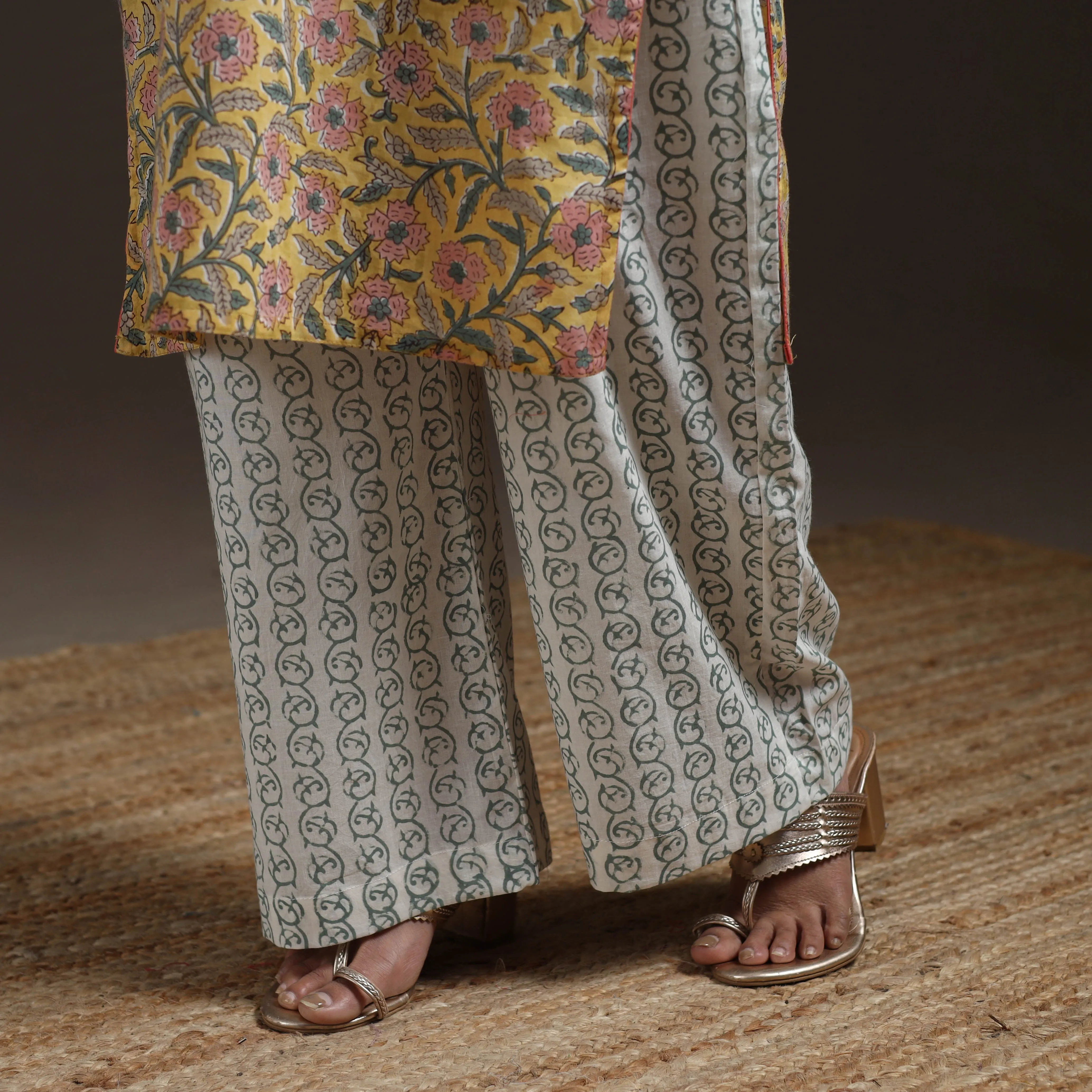 Yellow - Hand Block Print Cotton Sanganeri Suit Set with Dupatta for women 01 sold by Itokri product image thumbnail 5