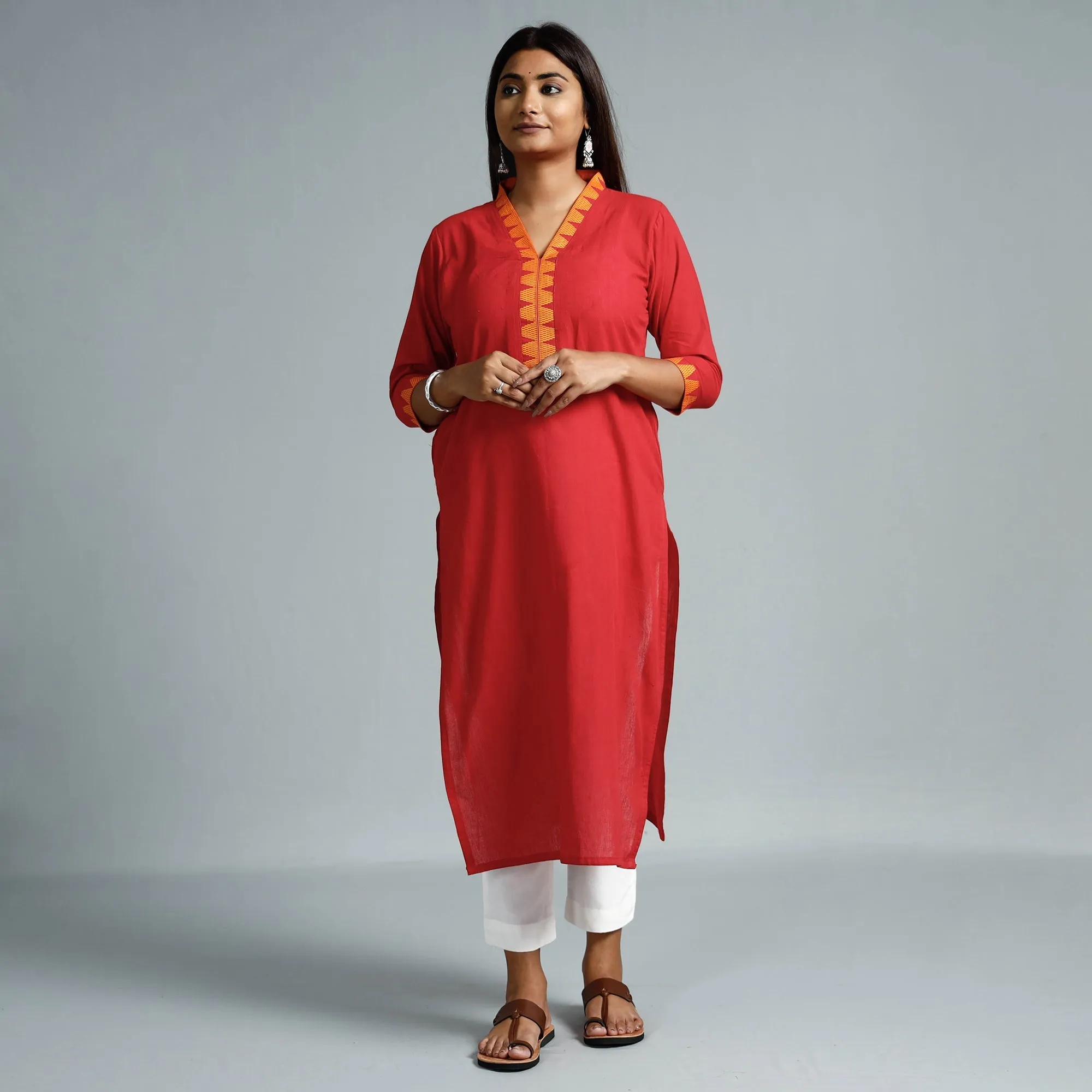 Fire Brick Red - Dharwad Cotton Long Straight Kurta sold by Itokri product image thumbnail 2