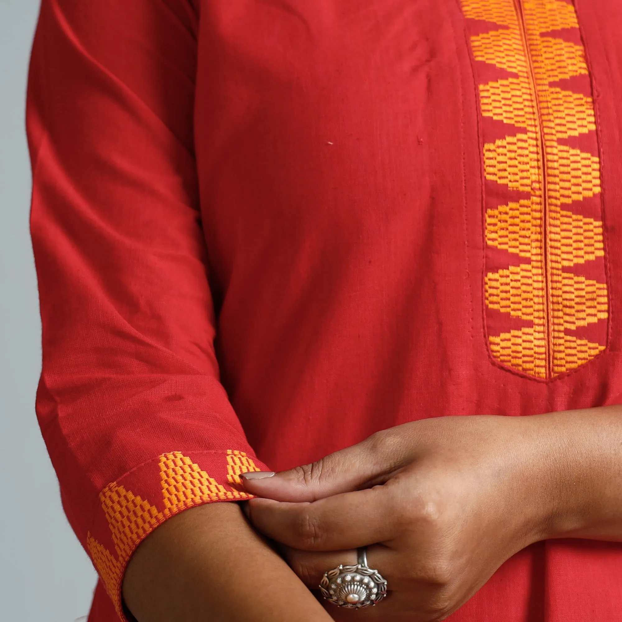 Fire Brick Red - Dharwad Cotton Long Straight Kurta sold by Itokri product image thumbnail 5