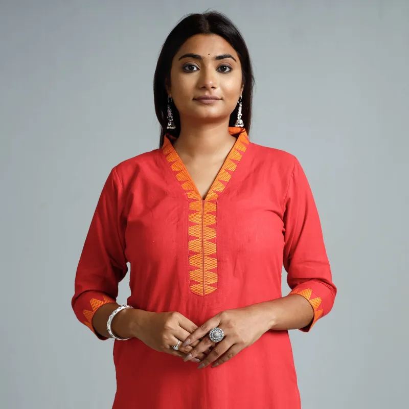 Fire Brick Red - Dharwad Cotton Long Straight Kurta sold by Itokri