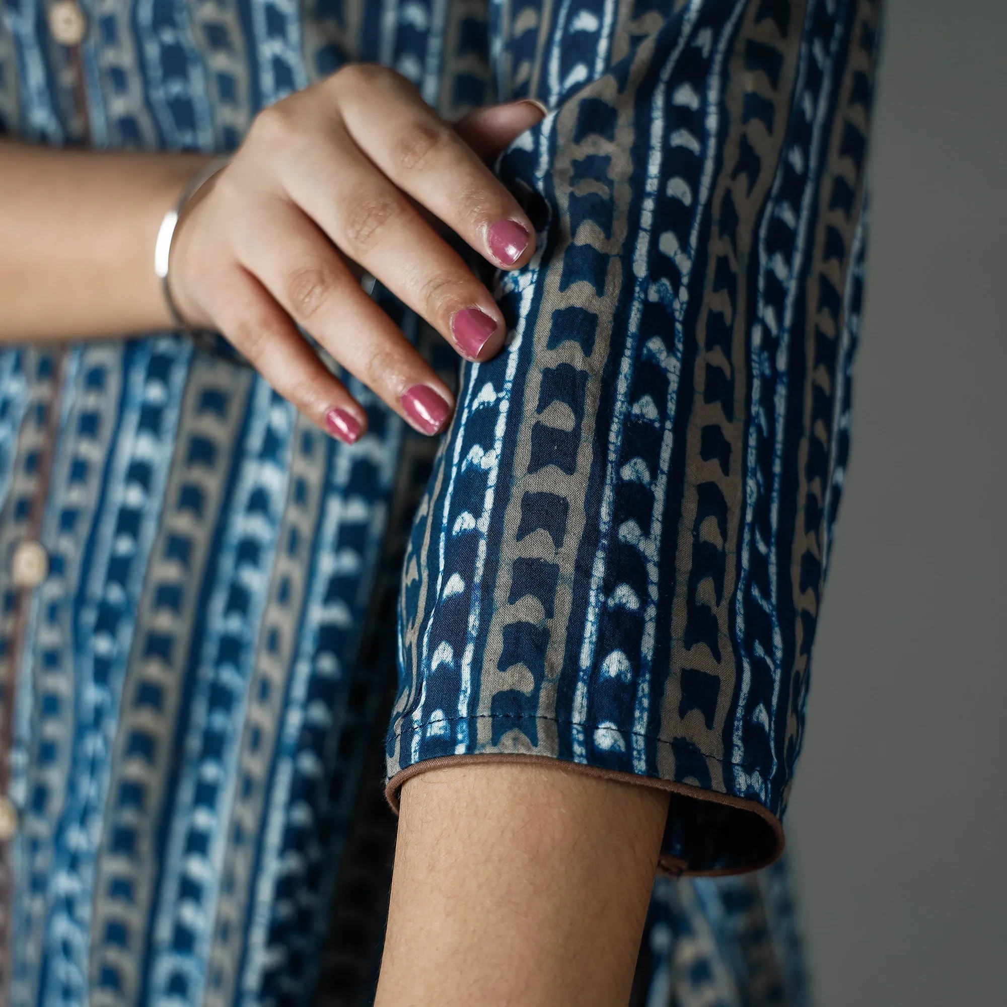 Blue - Pipad Block Printed Cotton Long Kurta sold by Itokri product image thumbnail 5