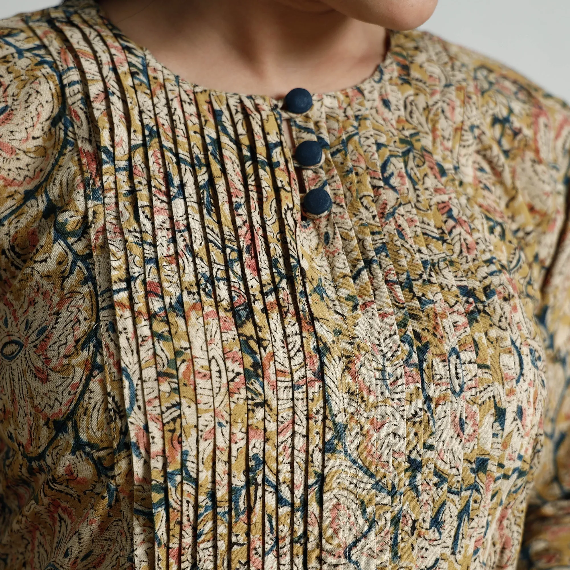 Beige - Kalamkari Hand Block Printed Cotton Long Kurta sold by Itokri product image thumbnail 4