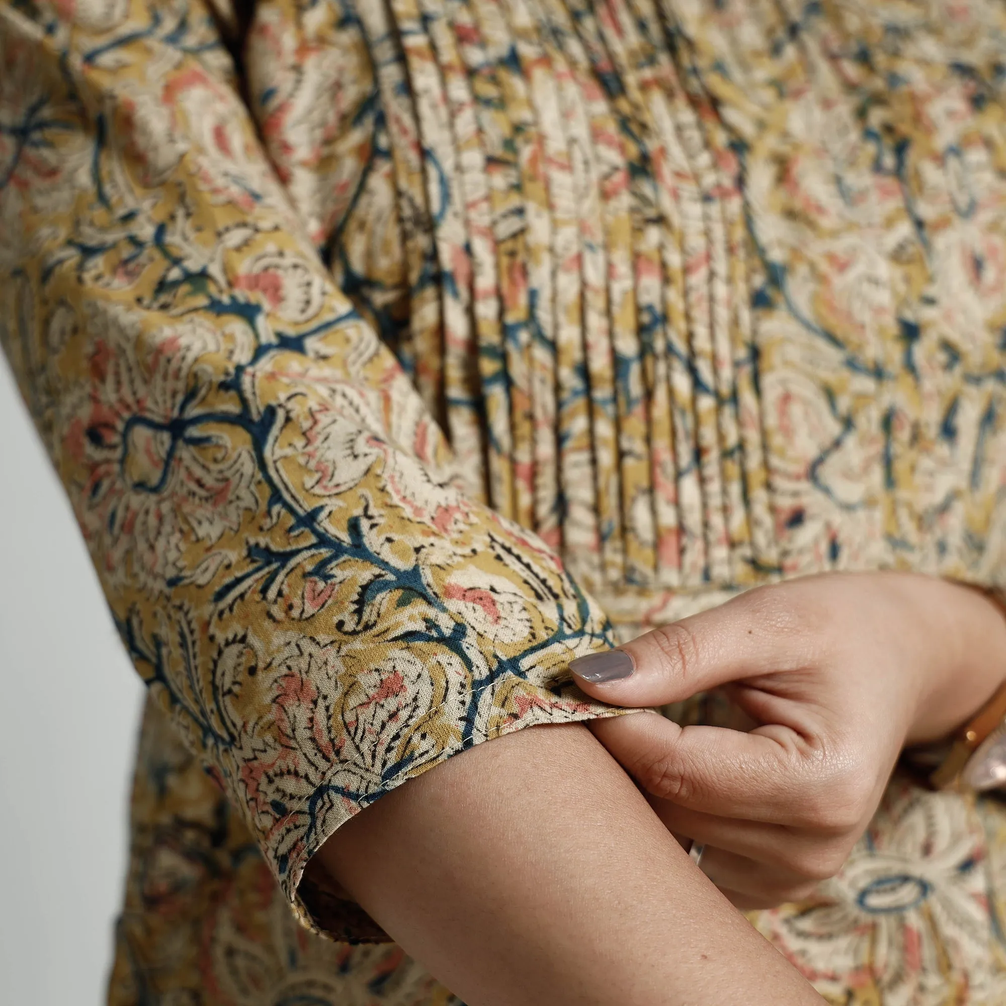 Beige - Kalamkari Hand Block Printed Cotton Long Kurta sold by Itokri product image thumbnail 5