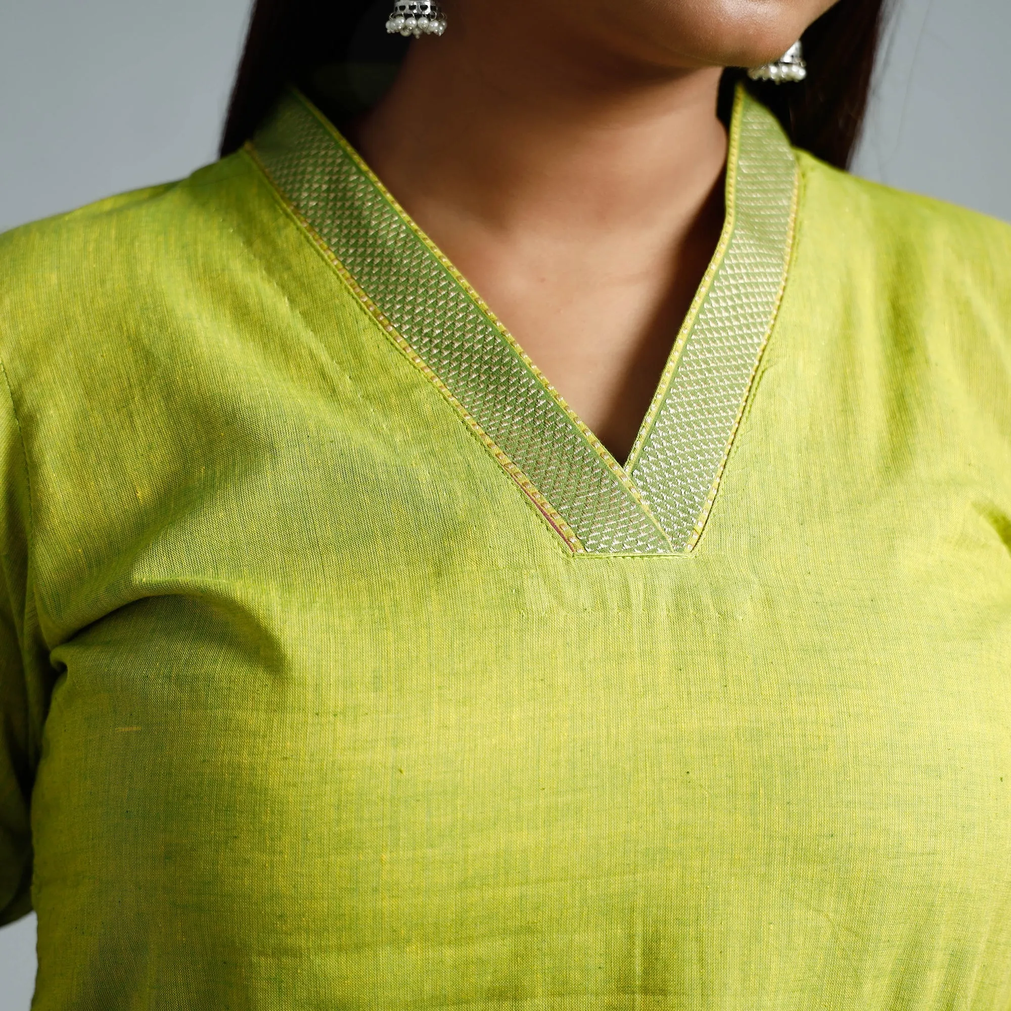 Parrot Green Dharwad Cotton Long Kurta sold by Itokri product image thumbnail 4