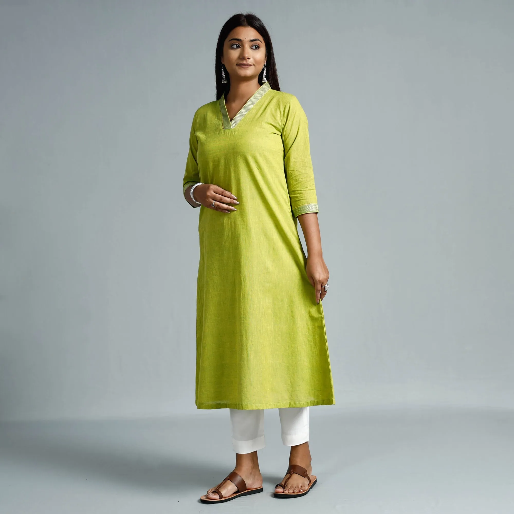 Parrot Green Dharwad Cotton Long Kurta sold by Itokri product image thumbnail 3
