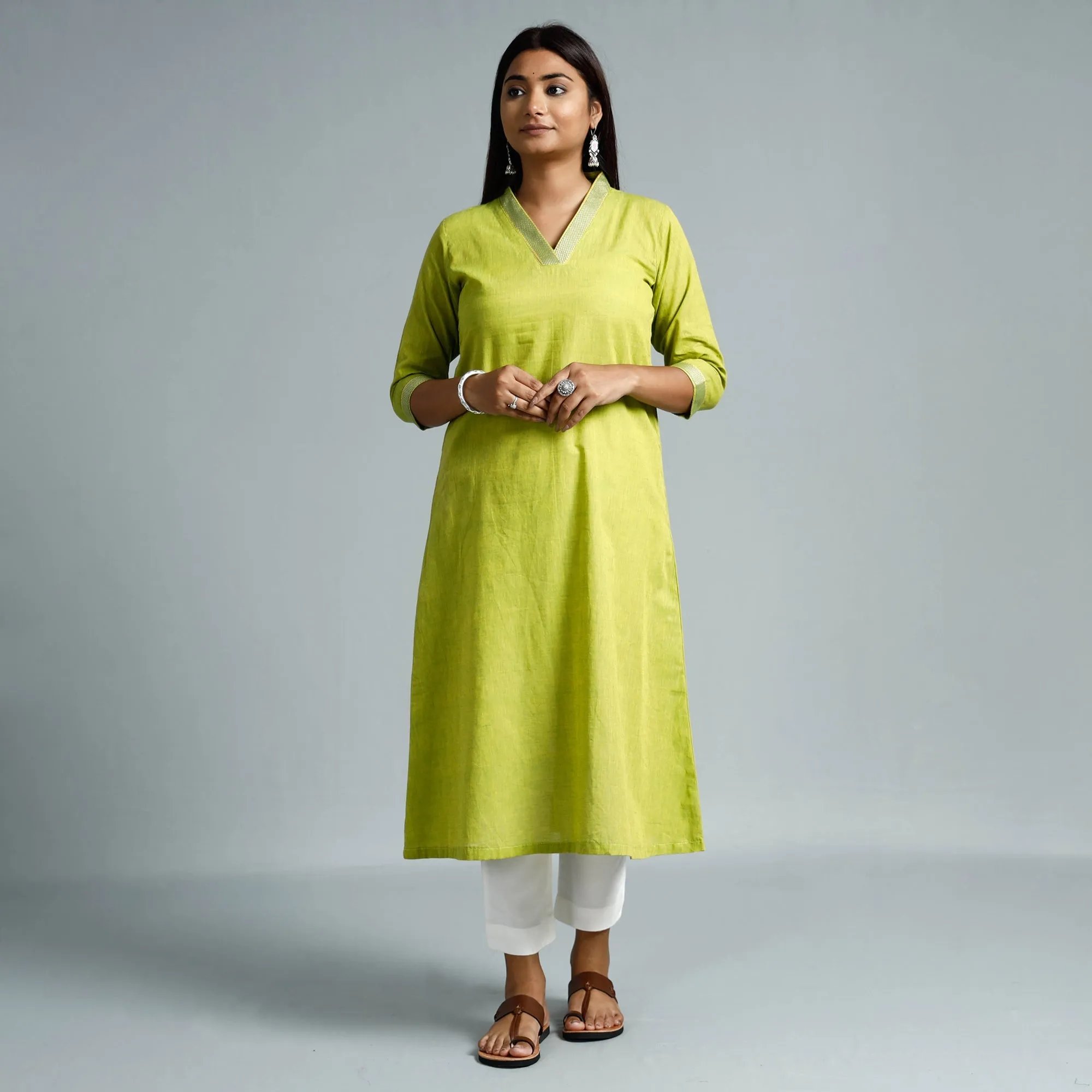Parrot Green Dharwad Cotton Long Kurta sold by Itokri product image thumbnail 2