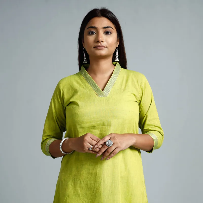 Parrot Green Dharwad Cotton Long Kurta made by Itokri