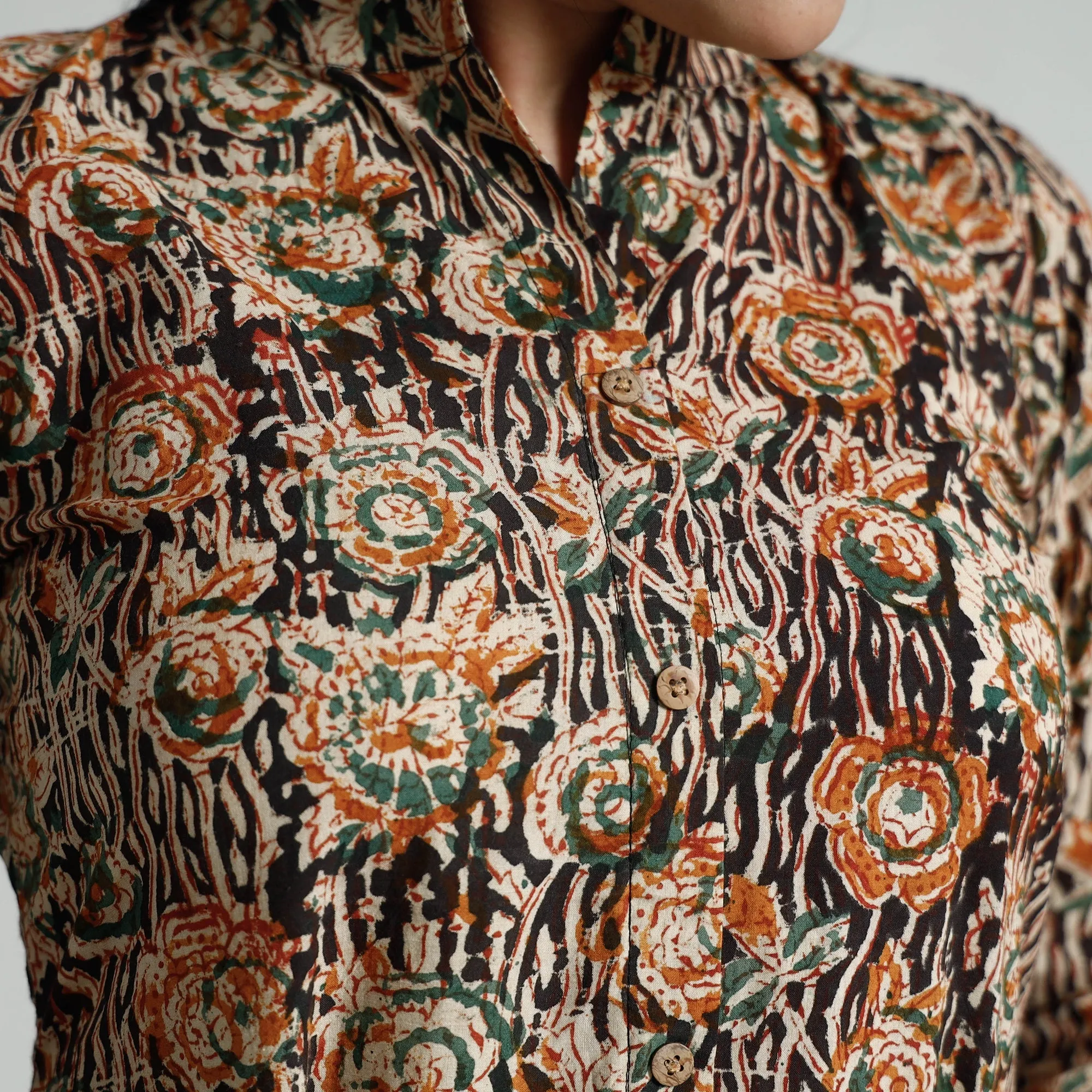 Black - Kalamkari Hand Block Printed Cotton Long A-Line Kurta sold by Itokri product image thumbnail 5