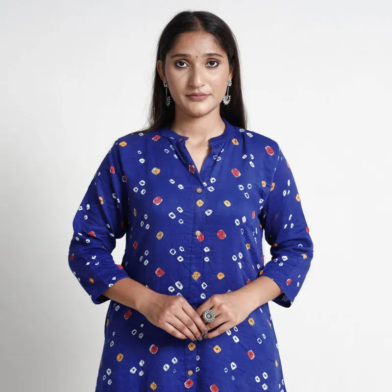 Dark Blue - Bandhani Tie-Dye Cotton A-Line Kurta sold by Itokri