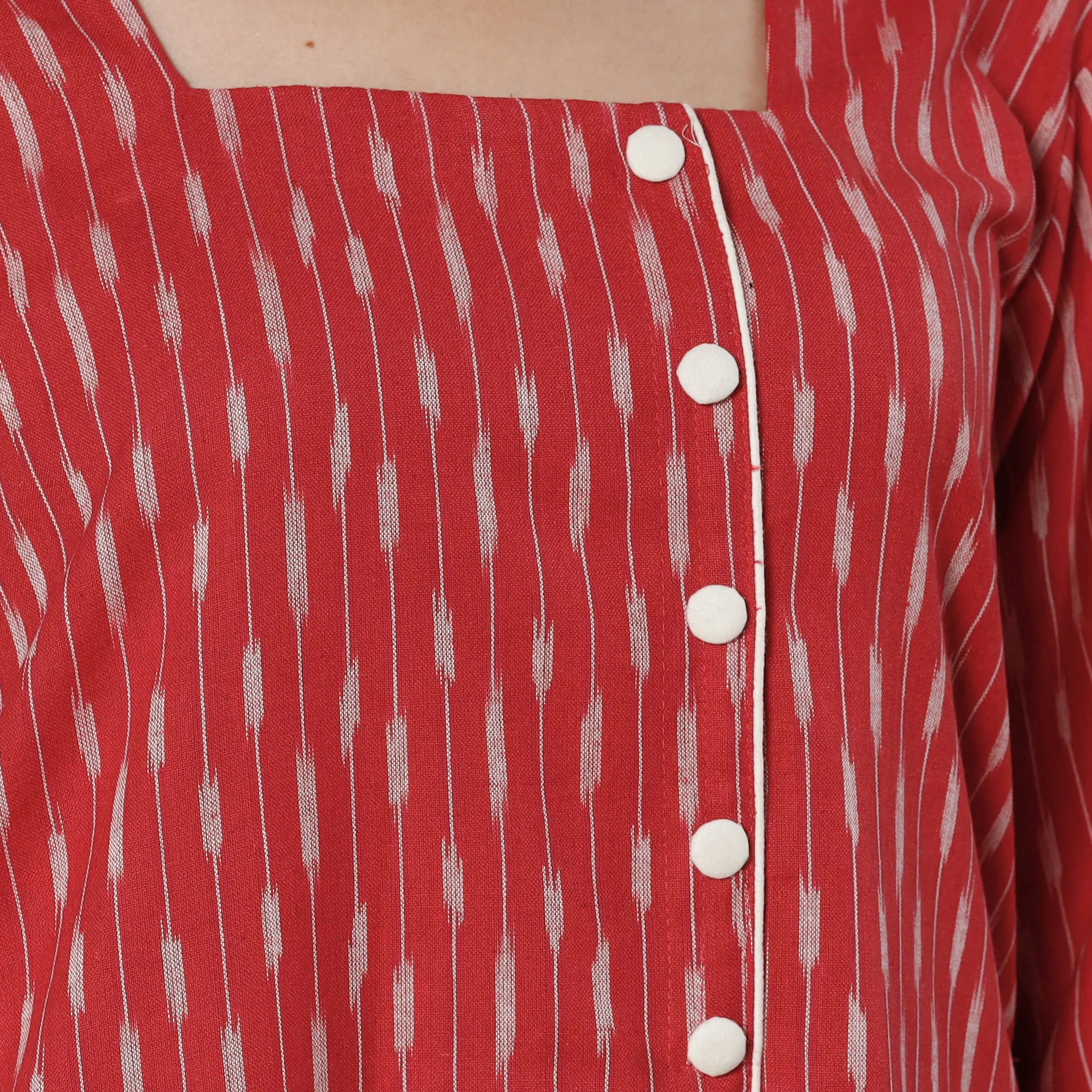 Red - Pochampally Ikat Weave Cotton Long Kurta sold by Itokri product image thumbnail 4