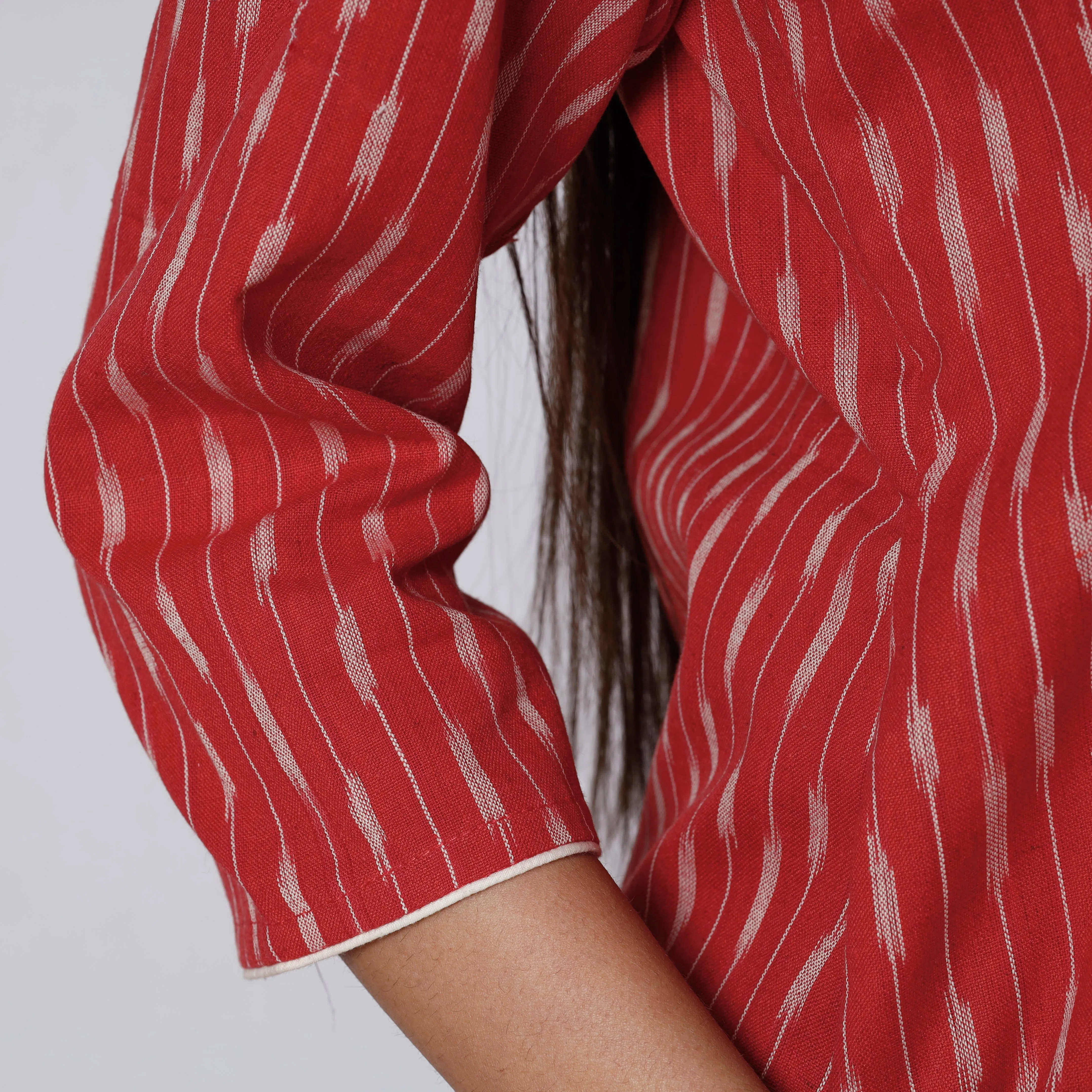 Red - Pochampally Ikat Weave Cotton Long Kurta sold by Itokri product image thumbnail 3