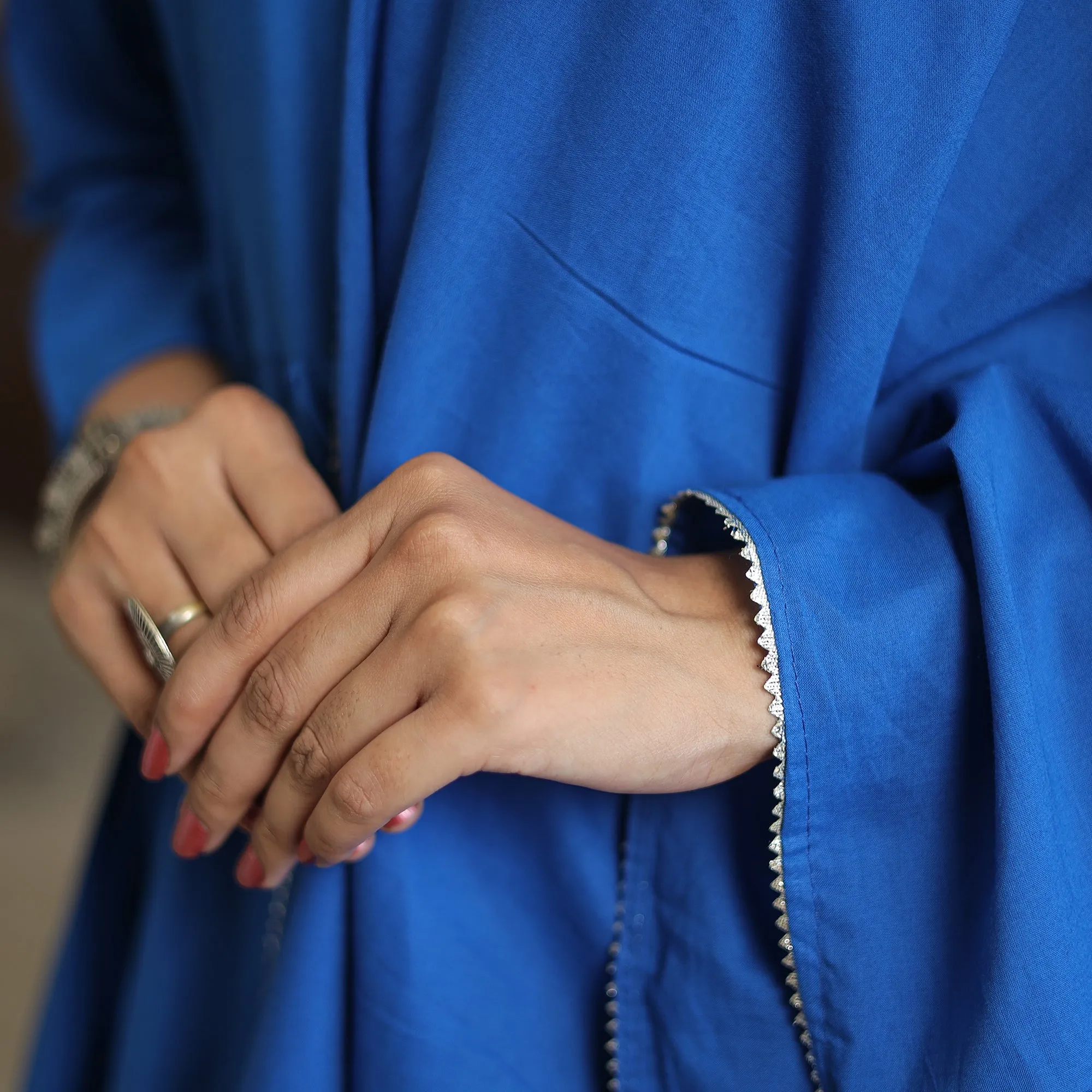 Zeenat Blue Cotton Flared Kurta with Palazzo & Dupatta Set sold by Itokri product image thumbnail 5