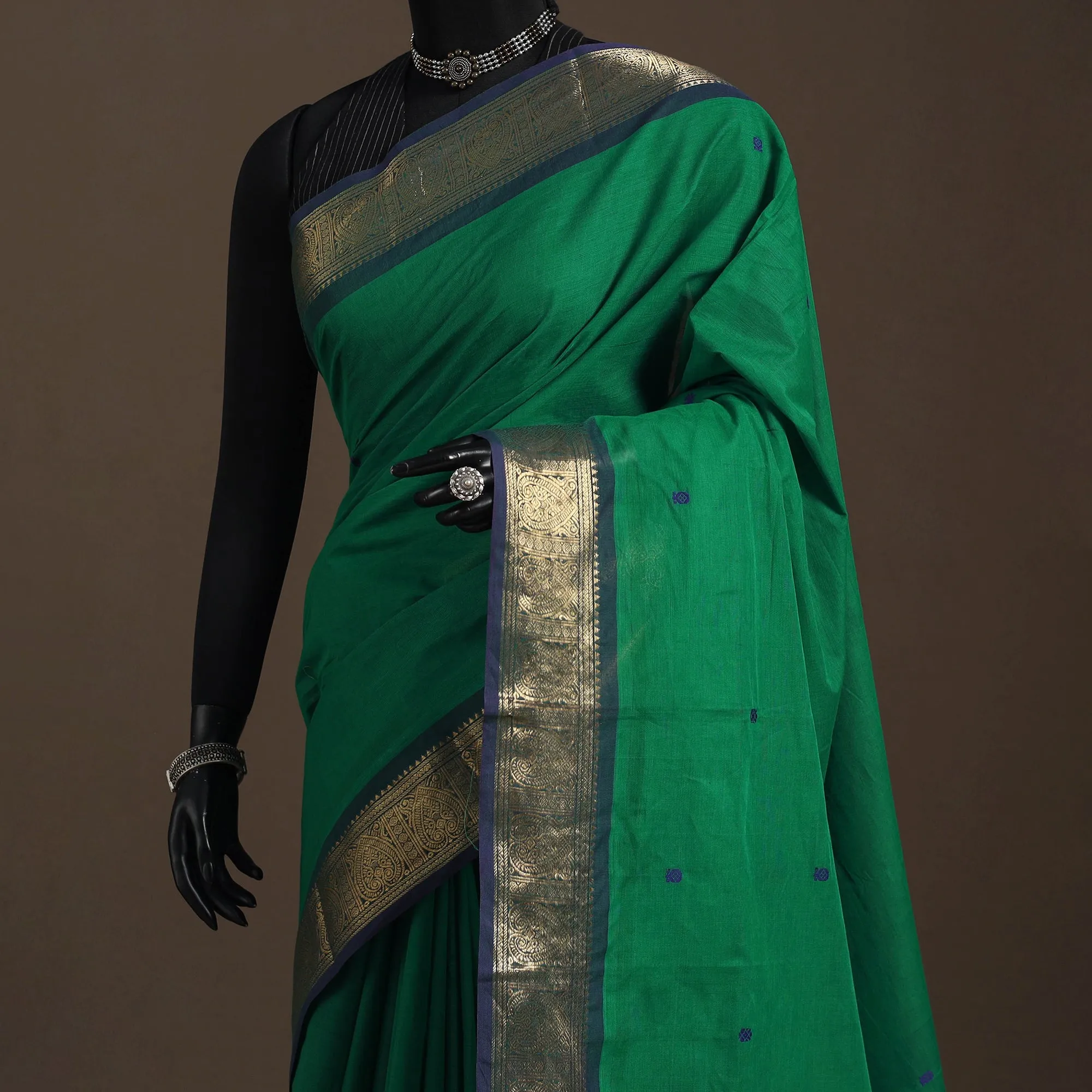 Green - Kandangi Buti Chettinad Cotton Saree with Border 08 sold by Itokri product image thumbnail 2