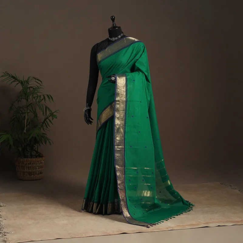 Green - Kandangi Buti Chettinad Cotton Saree with Border 08 sold by Itokri