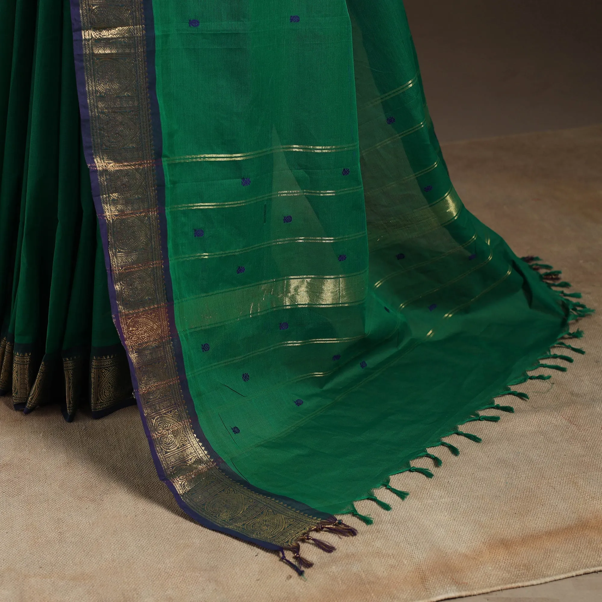 Green - Kandangi Buti Chettinad Cotton Saree with Border 08 sold by Itokri product image thumbnail 5