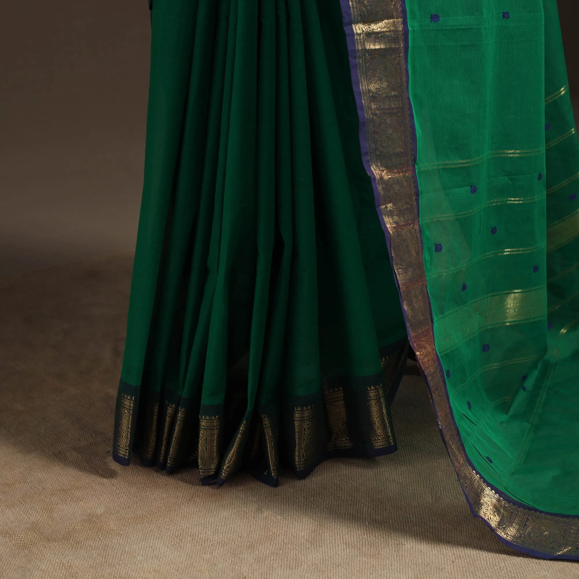 Green - Kandangi Buti Chettinad Cotton Saree with Border 08 sold by Itokri product image thumbnail 4