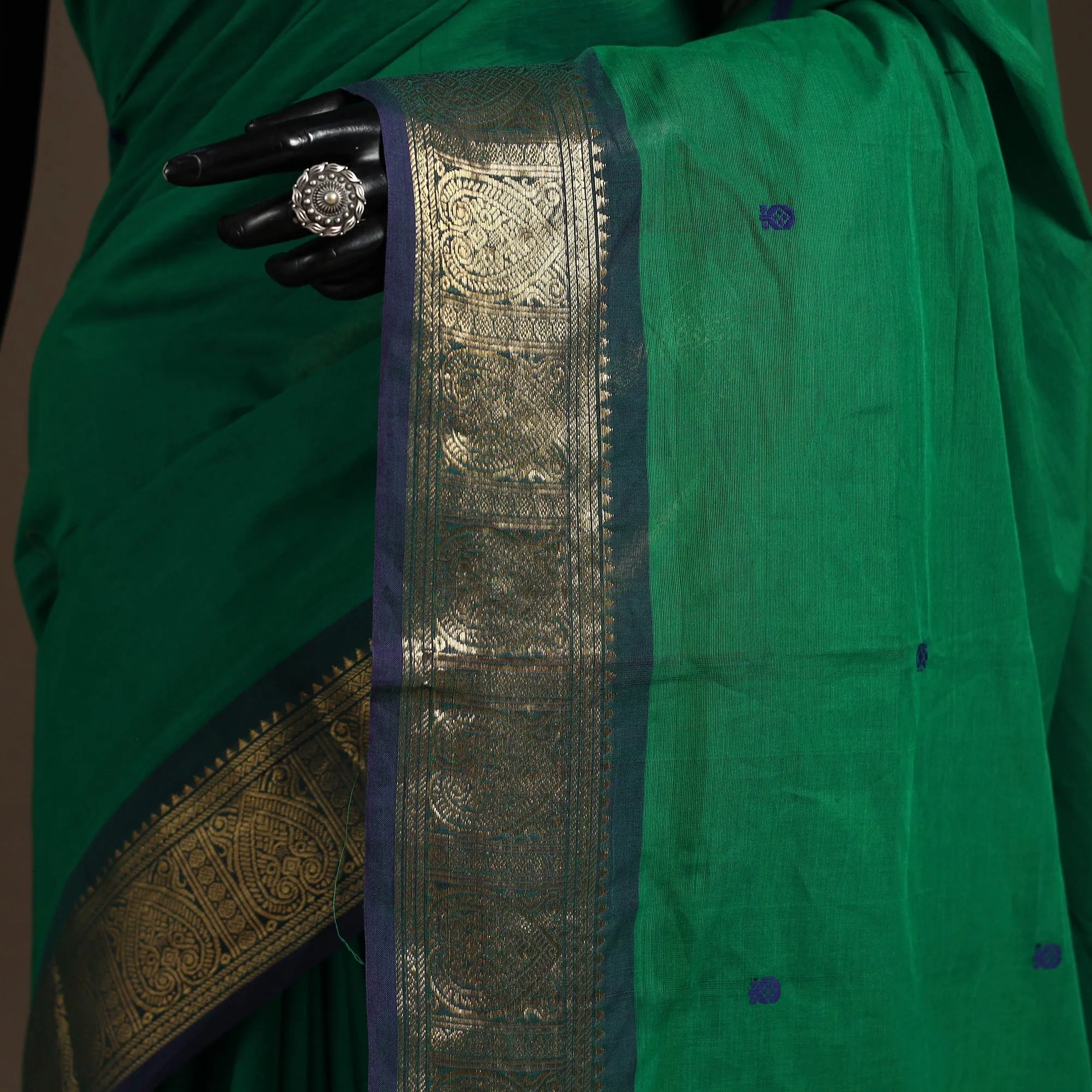 Green - Kandangi Buti Chettinad Cotton Saree with Border 08 sold by Itokri product image thumbnail 3