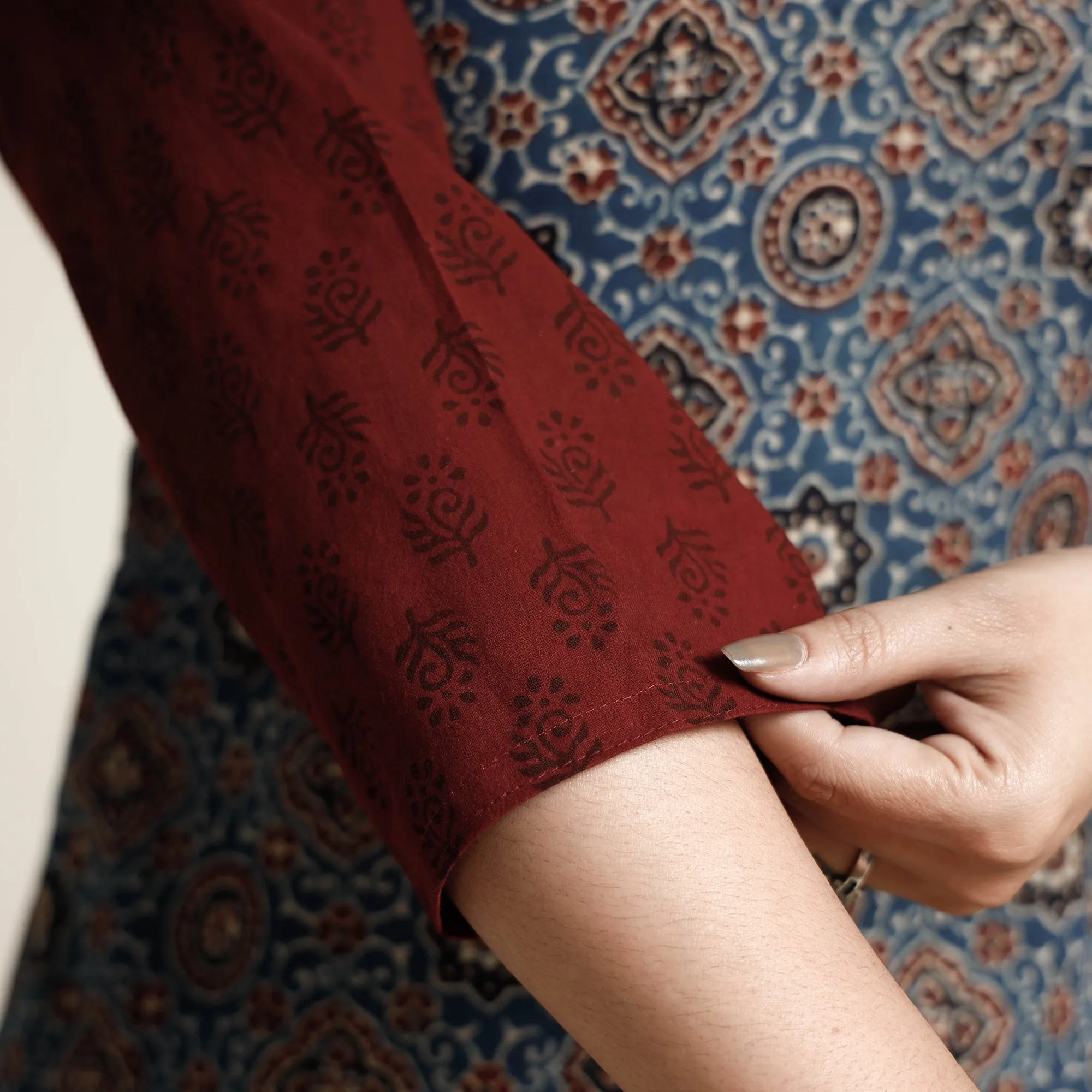 Blue - Ajrakh Block Printed Cotton Kurta with Palazzo & Dupatta Set sold by Itokri product image thumbnail 5