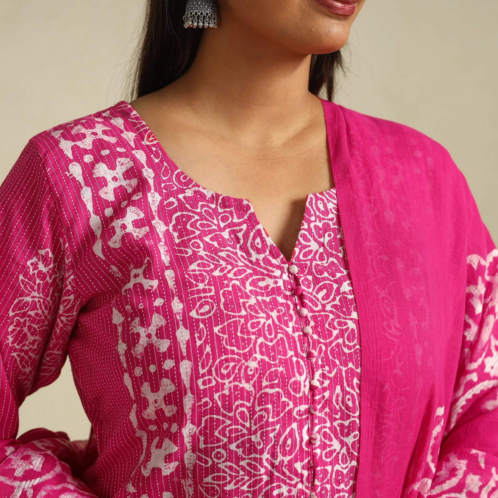 Pink - Cotton Hand Batik Print Suit Set 07 sold by Itokri product image thumbnail 5