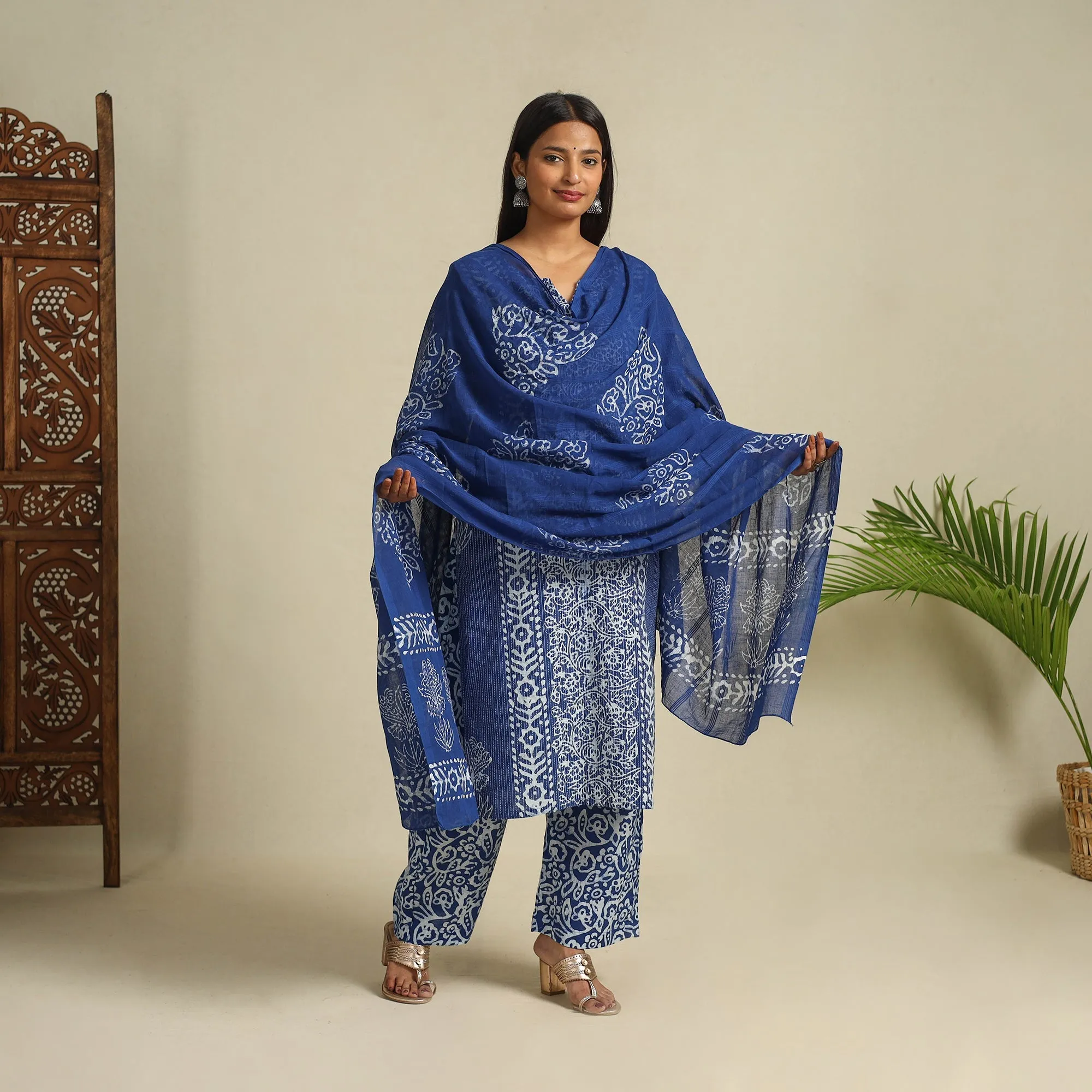 Blue - Cotton Hand Batik Print Suit Set 08 sold by Itokri product image thumbnail 2