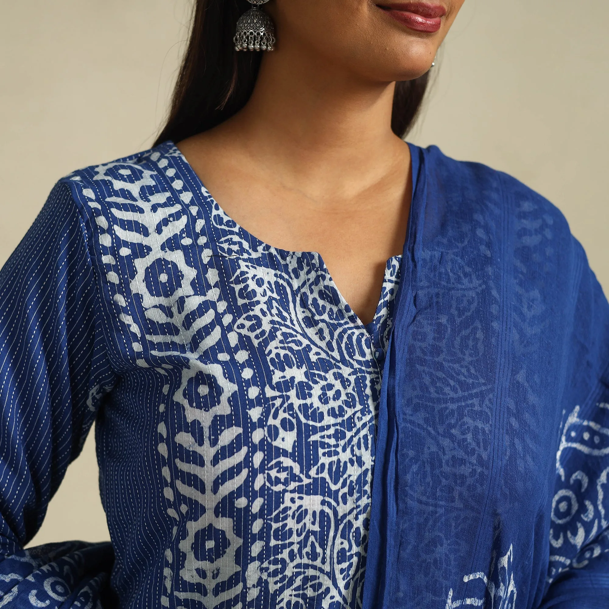 Blue - Cotton Hand Batik Print Suit Set 08 sold by Itokri product image thumbnail 5
