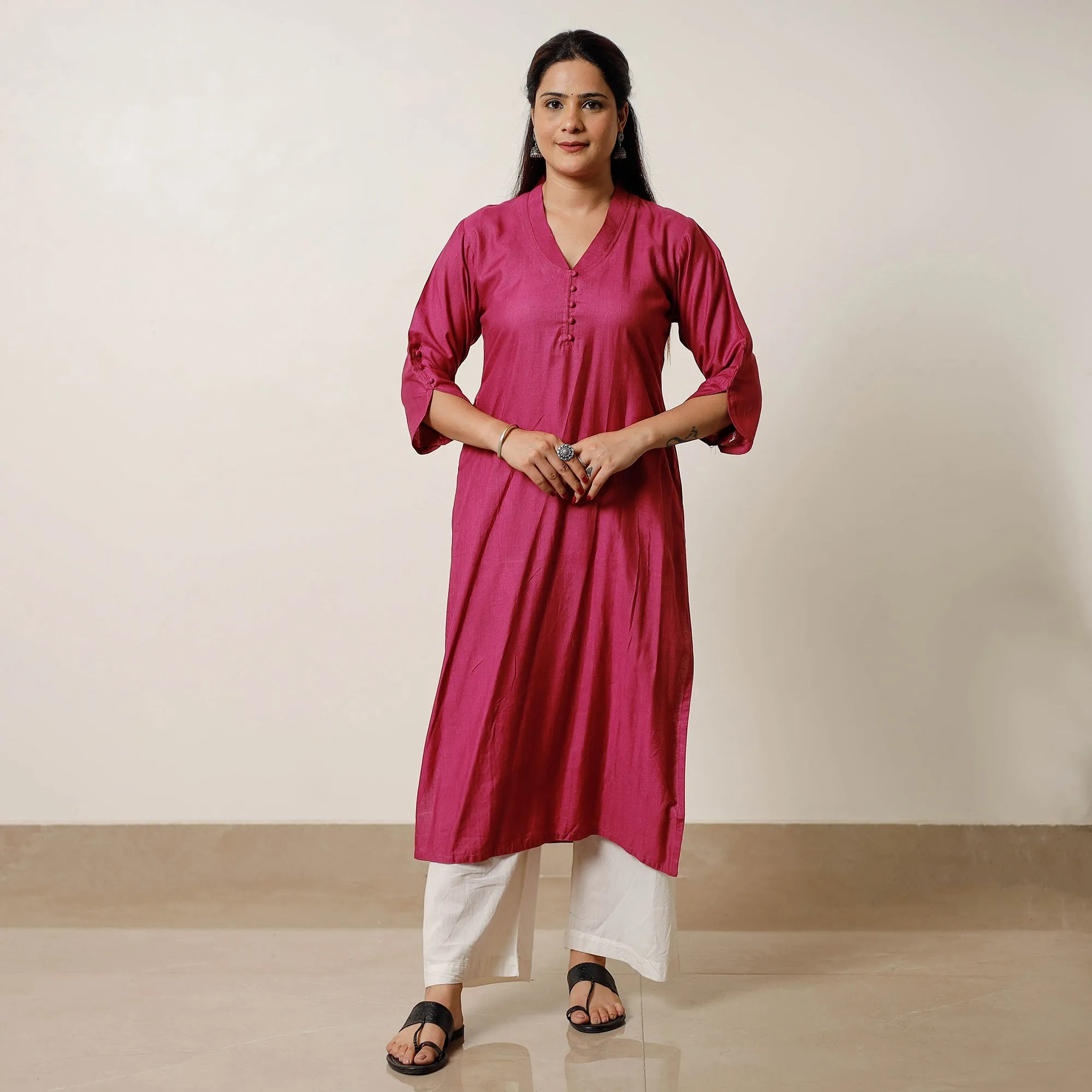 Dark Pink - Tussar Silk Plain Long Kurta sold by Itokri product image thumbnail 2