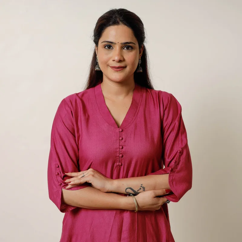 Dark Pink - Tussar Silk Plain Long Kurta sold by Itokri