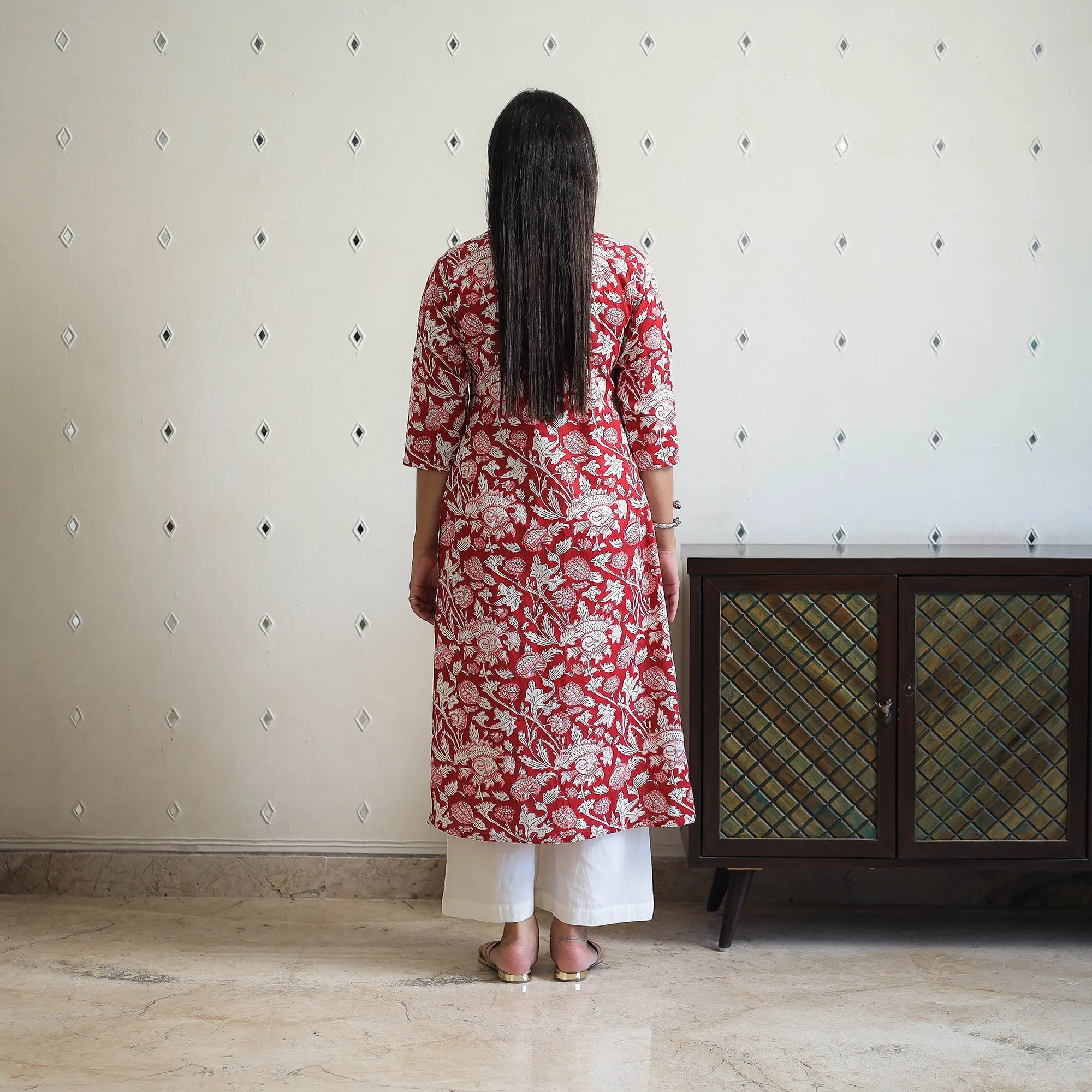 Red - Block Print Cotton Straight Sanganeri Kurta 03 sold by Itokri product image thumbnail 4