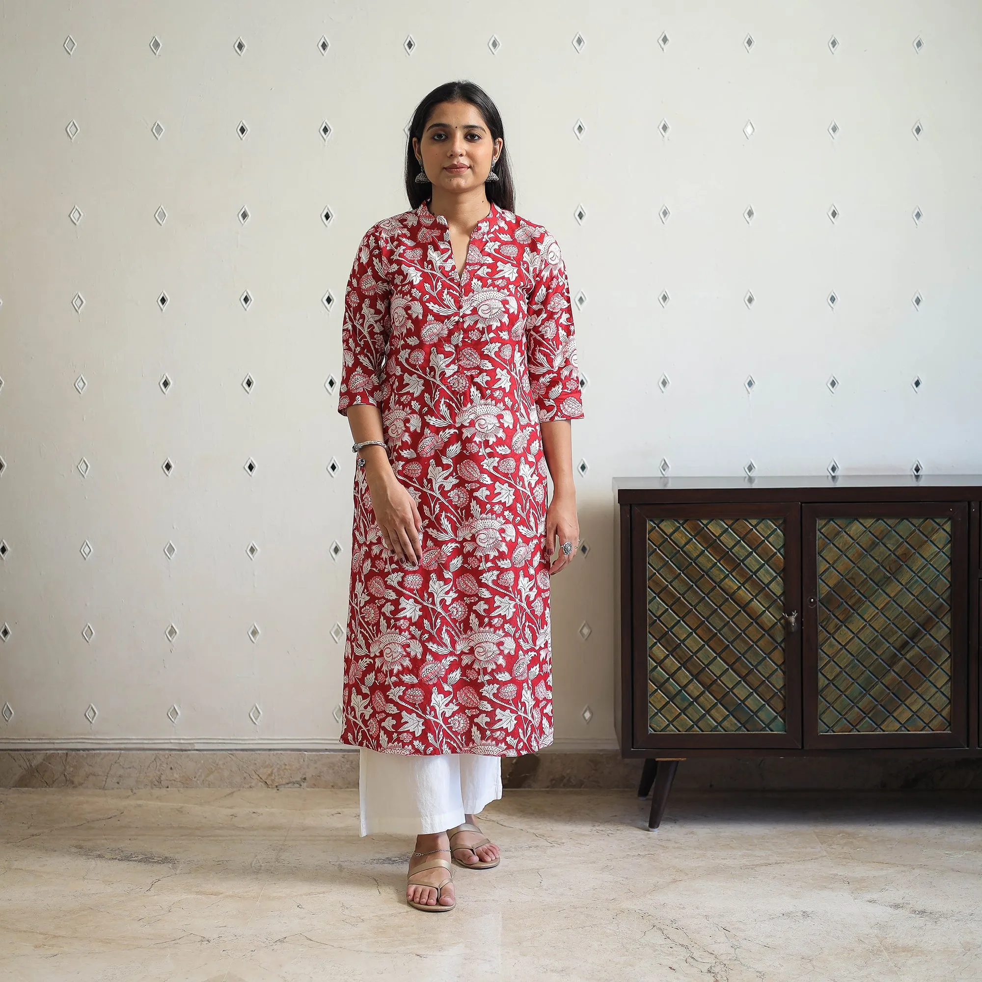 Red - Block Print Cotton Straight Sanganeri Kurta 03 sold by Itokri product image thumbnail 2