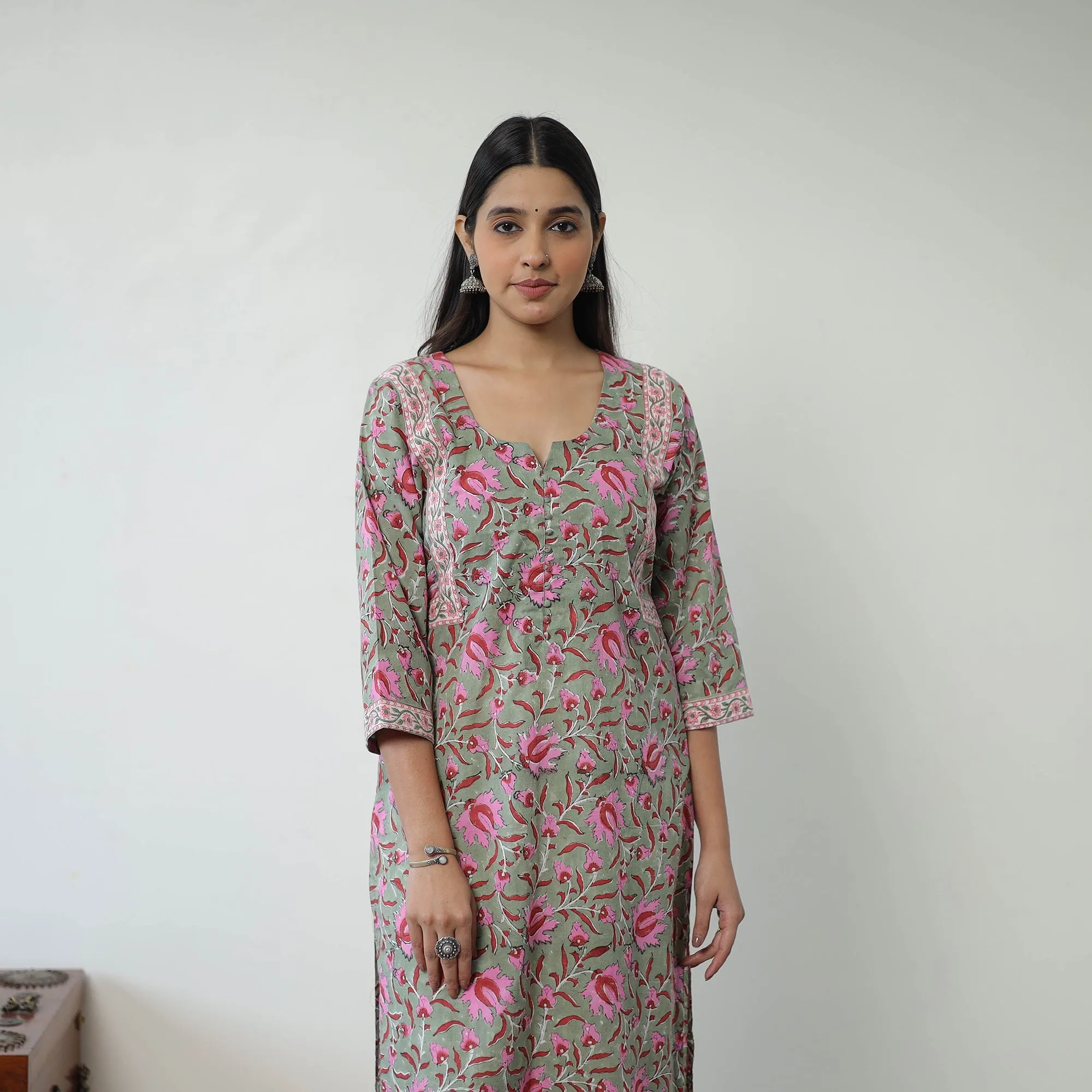 Green - Block Print Cotton Straight Sanganeri Kurta 08 sold by Itokri