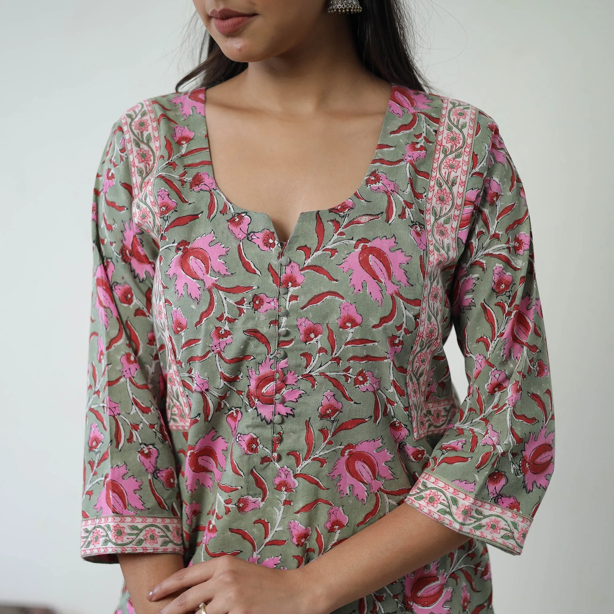 Green - Block Print Cotton Straight Sanganeri Kurta 08 sold by Itokri product image thumbnail 4