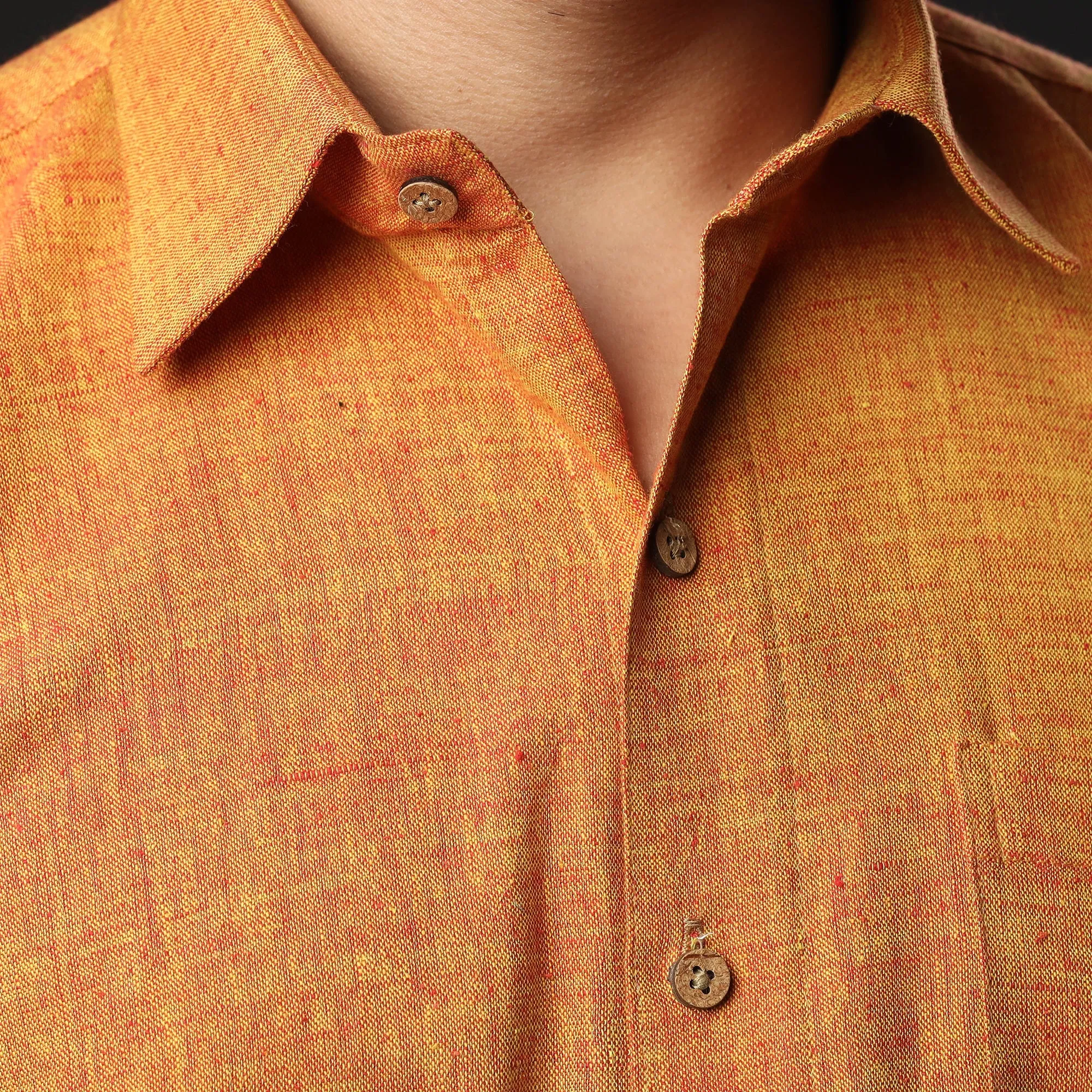 Orange Prewashed Fine Cotton Handloom Half Sleeves Shirt sold by Itokri product image thumbnail 3