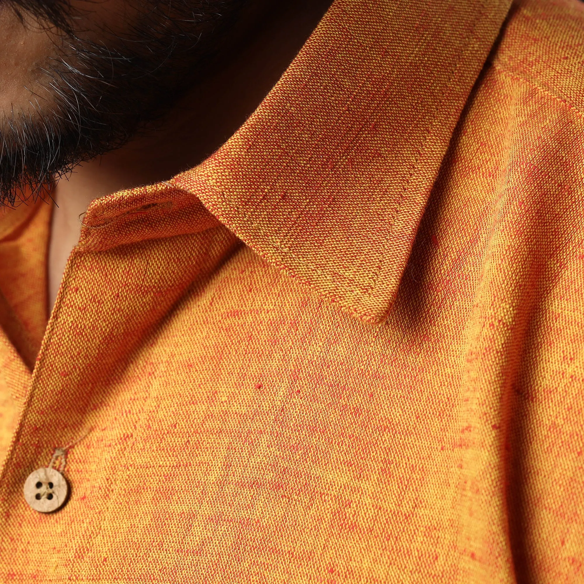 Orange Prewashed Fine Cotton Handloom Half Sleeves Shirt sold by Itokri product image thumbnail 5