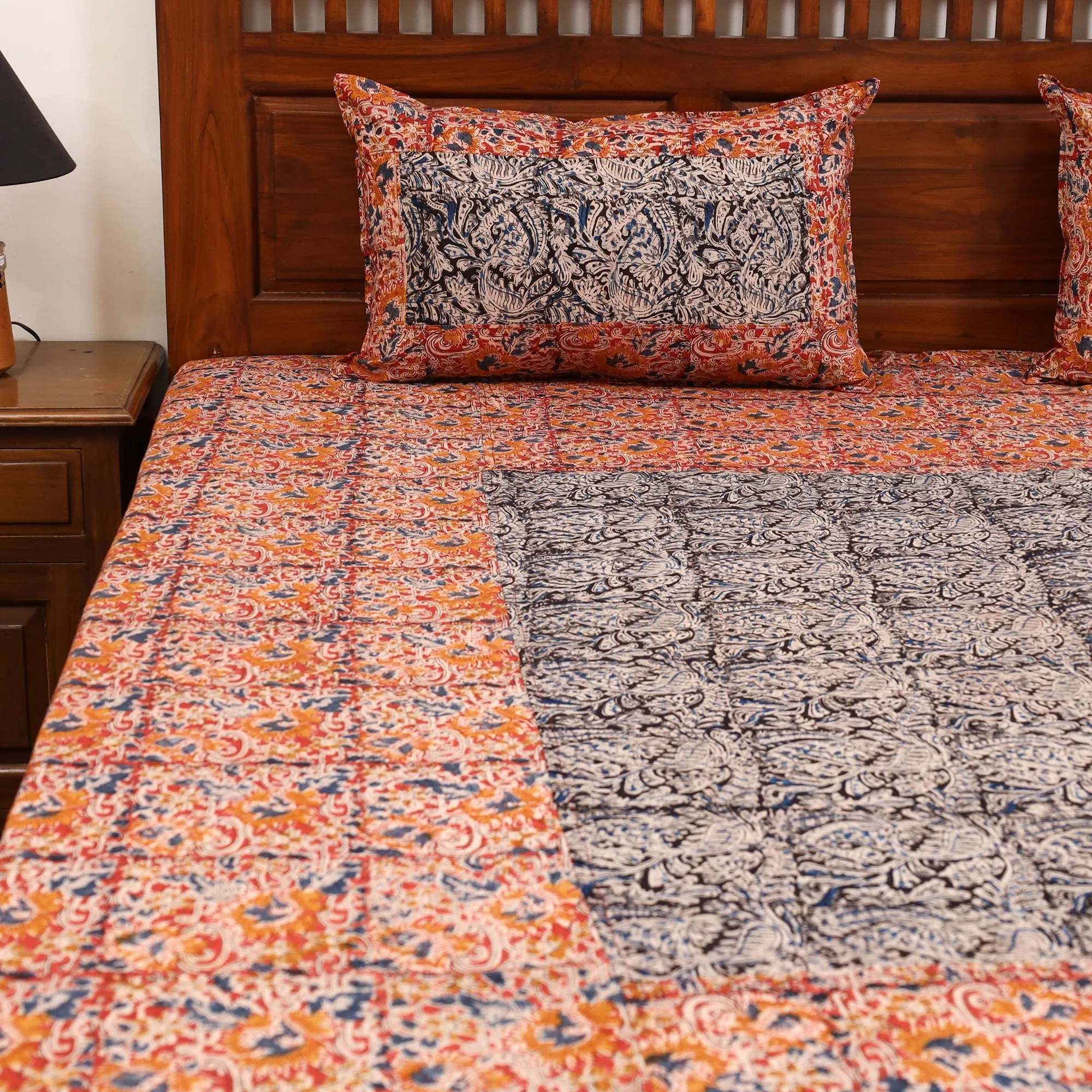 Orange - Kalamkari Block Print Patchwork Cotton Bedsheet Set 53 sold by Itokri product image thumbnail 3