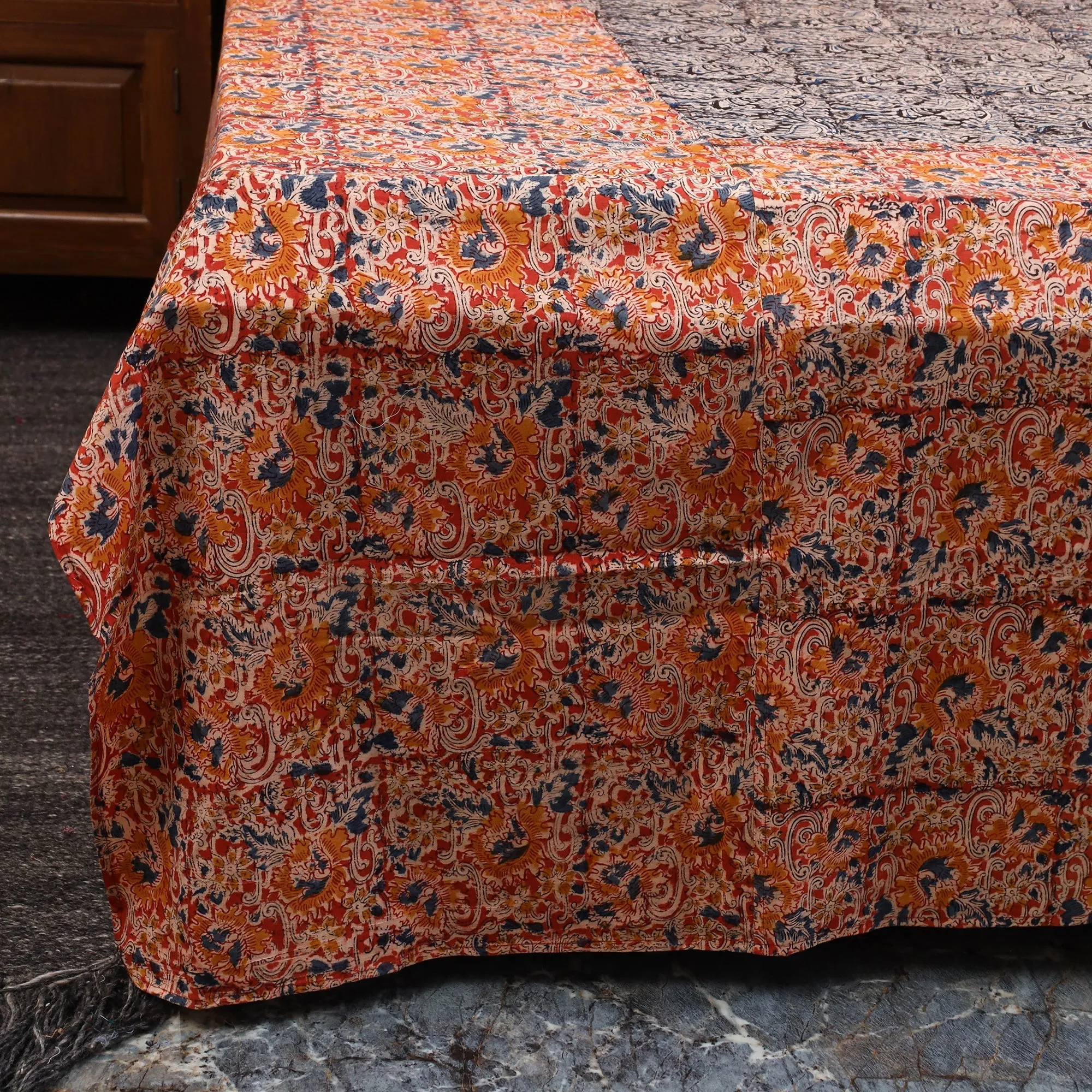 Orange - Kalamkari Block Print Patchwork Cotton Bedsheet Set 53 sold by Itokri product image thumbnail 4