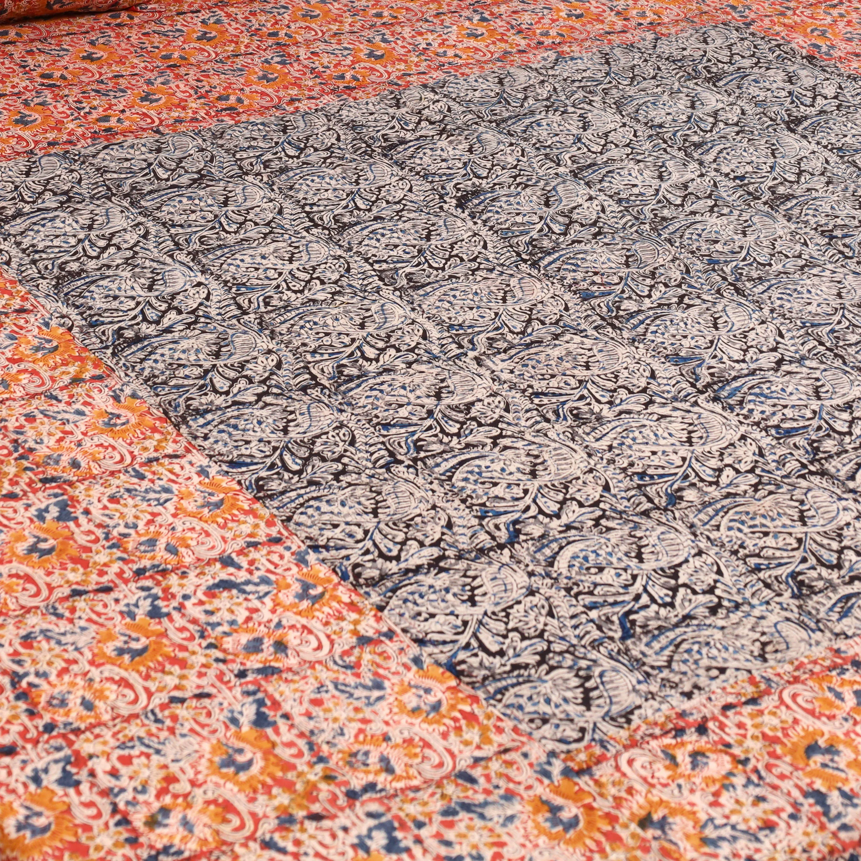 Orange - Kalamkari Block Print Patchwork Cotton Bedsheet Set 53 sold by Itokri product image thumbnail 2