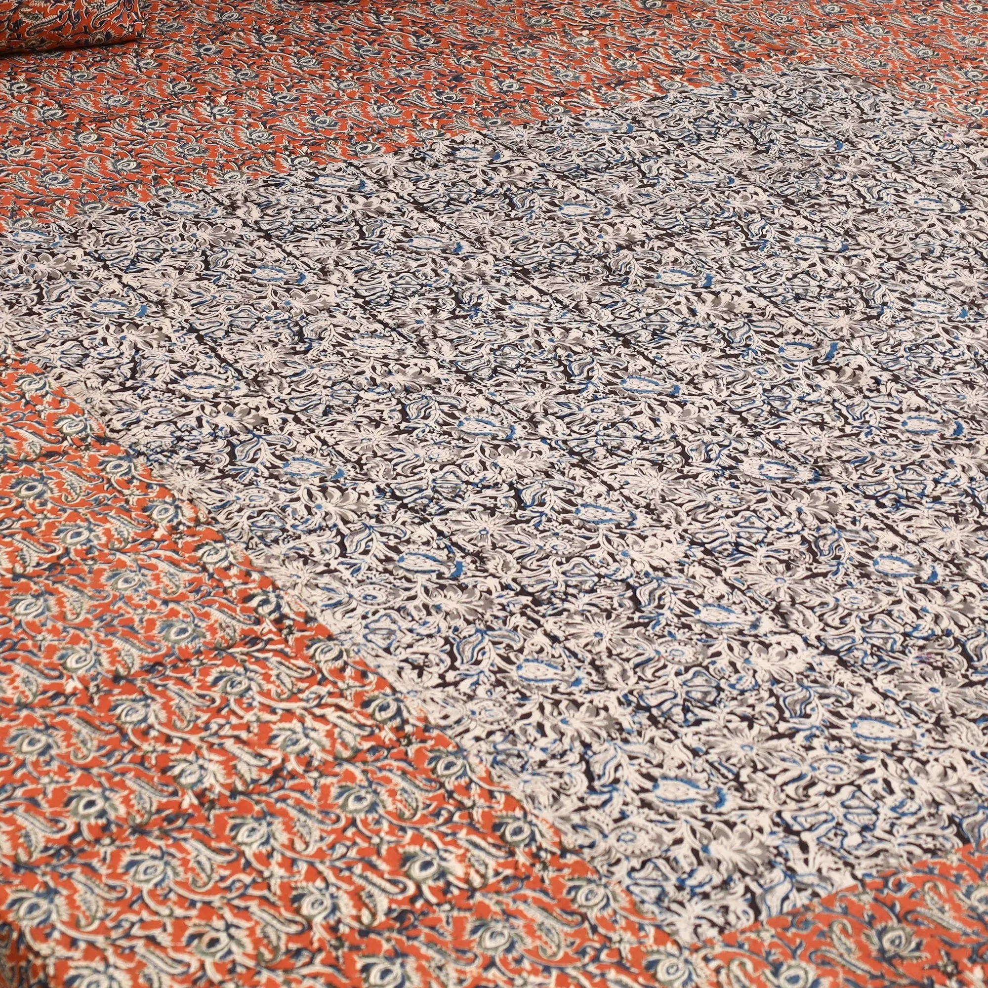 Orange - Kalamkari Block Print Patchwork Cotton Bedsheet Set 51 sold by Itokri product image thumbnail 2