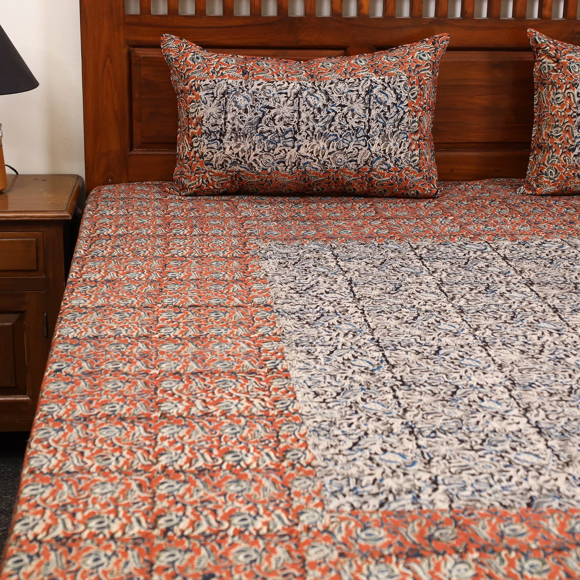 Orange - Kalamkari Block Print Patchwork Cotton Bedsheet Set 51 sold by Itokri product image thumbnail 3