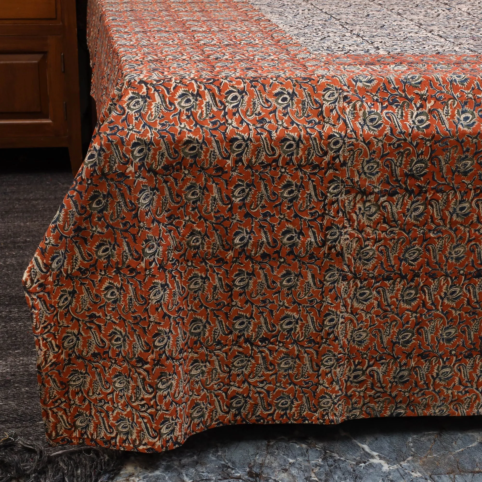 Orange - Kalamkari Block Print Patchwork Cotton Bedsheet Set 51 sold by Itokri product image thumbnail 4